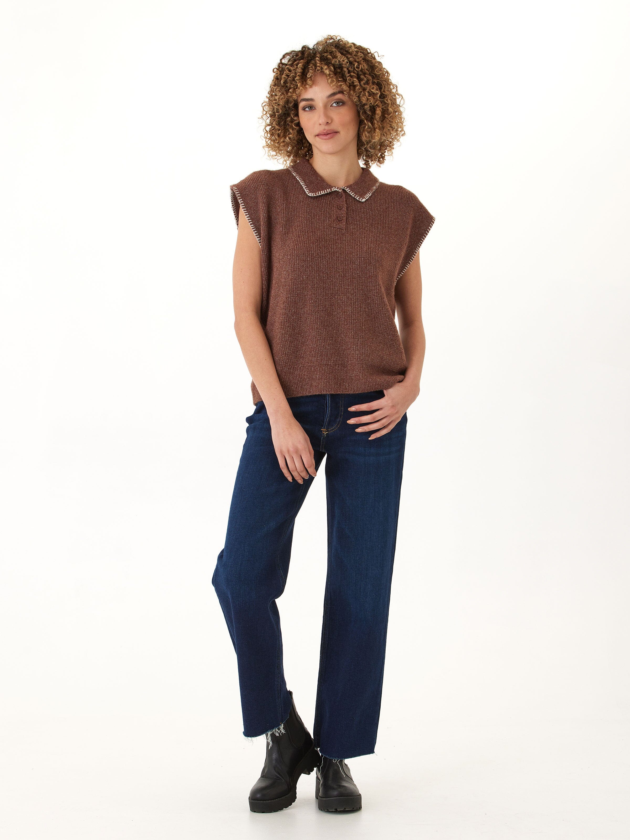 Julieta Cozy Solid Knit Sleeveless Sweater Polo