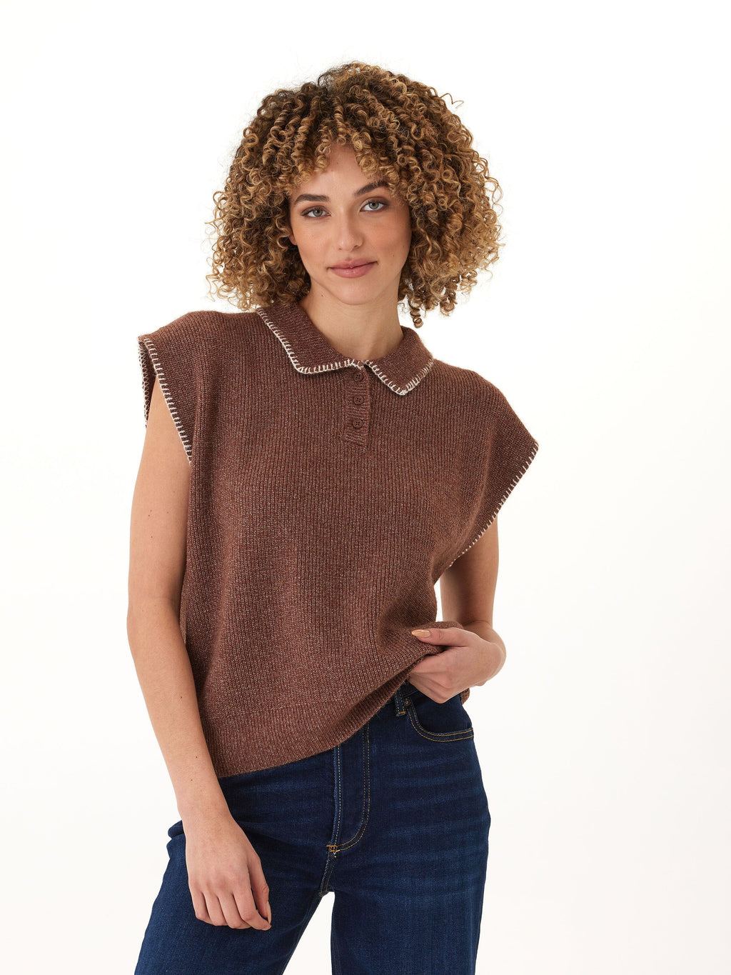 Julieta Cozy Solid Knit Sleeveless Sweater Polo
