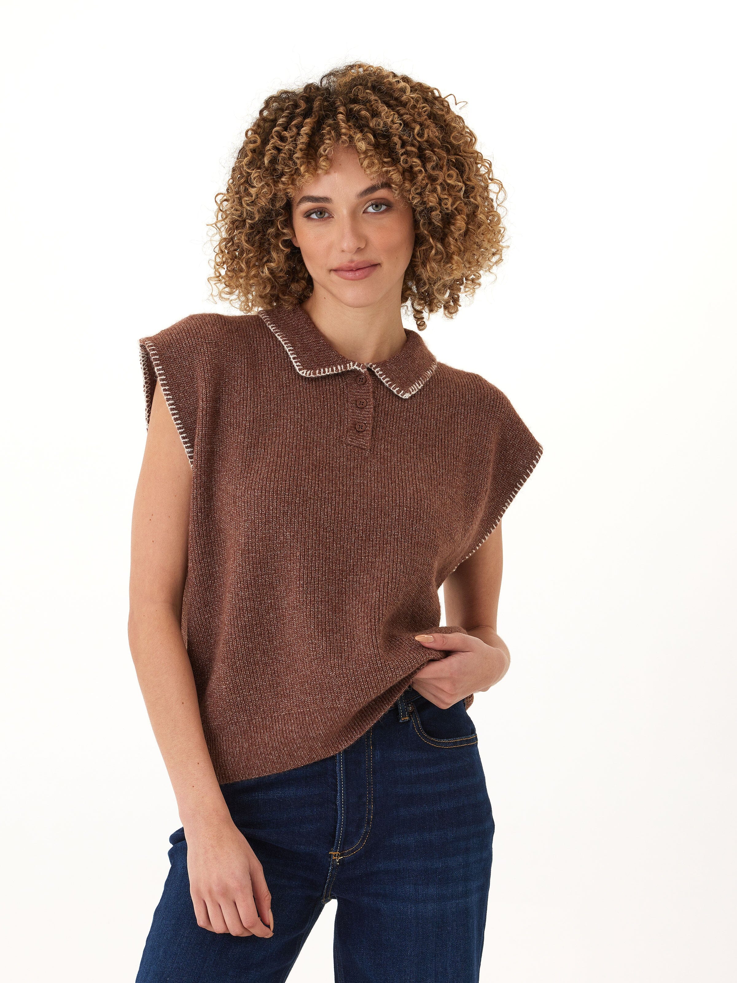 Julieta Cozy Solid Knit Sleeveless Sweater Polo
