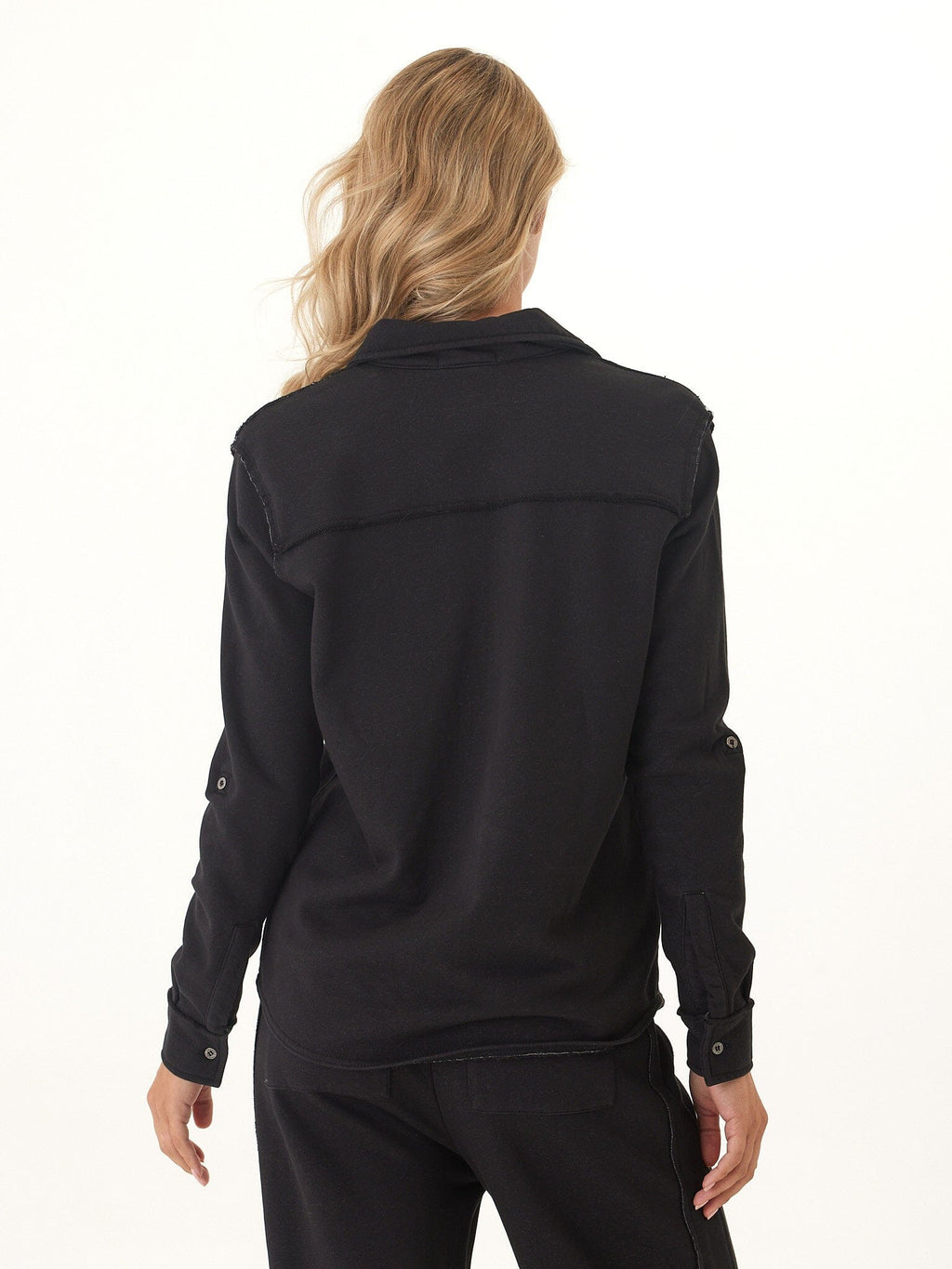 Kalynn Cotton Blend Terry Button-Down Shirt in Black