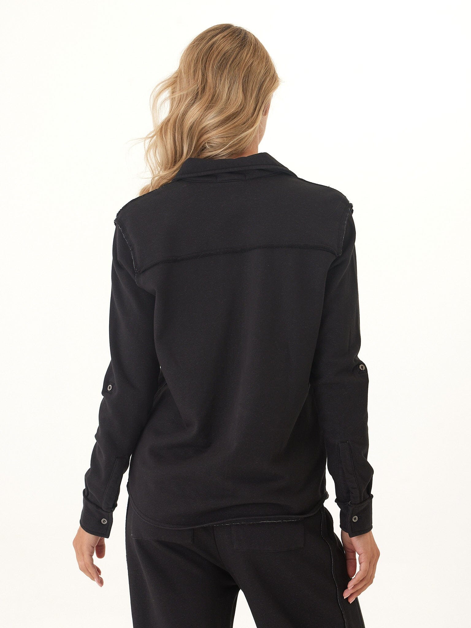Kalynn Cotton Blend Terry Button-Down Shirt in Black