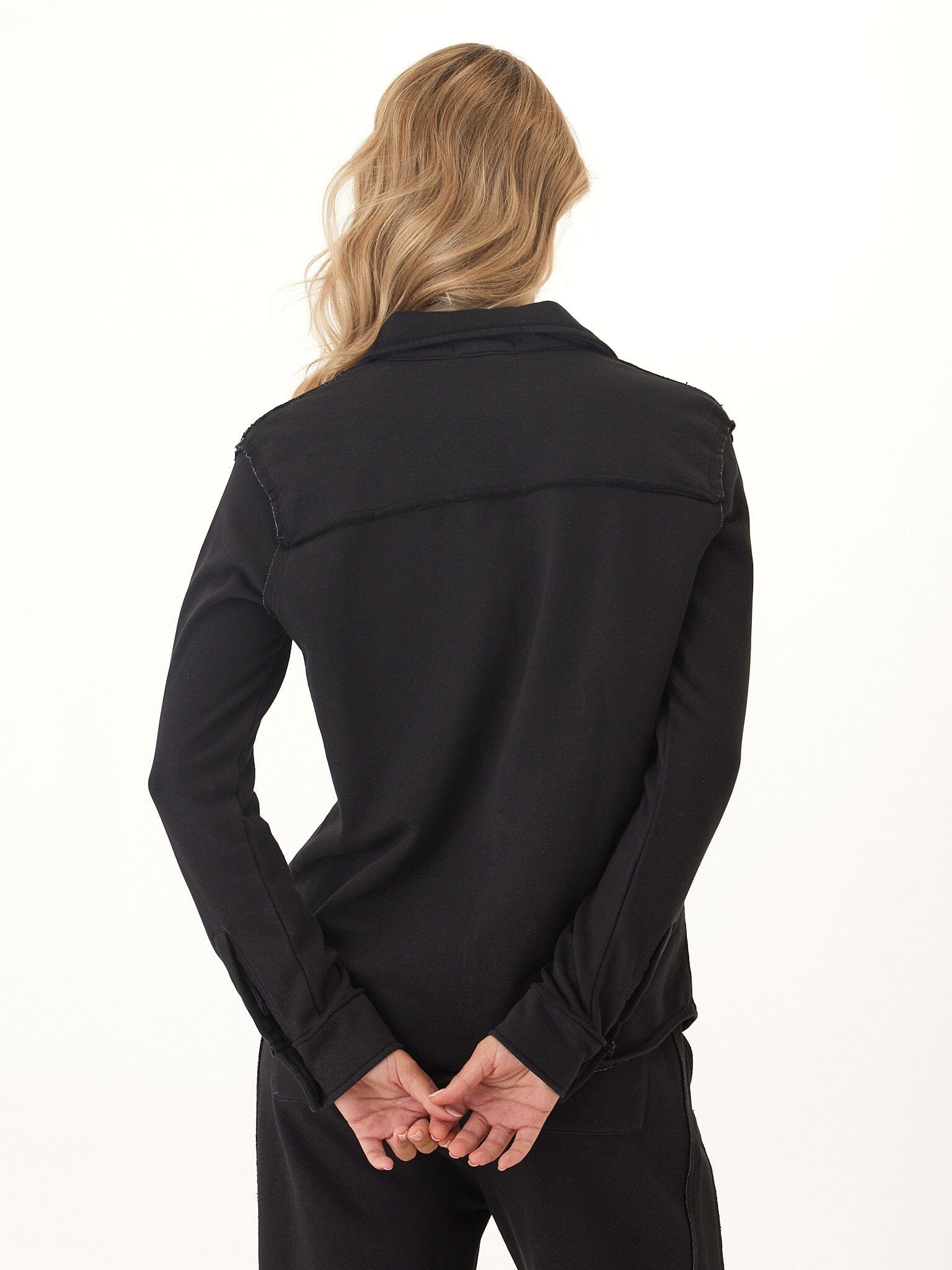 Kalynn Cotton Blend Terry Button-Down Shirt in Black