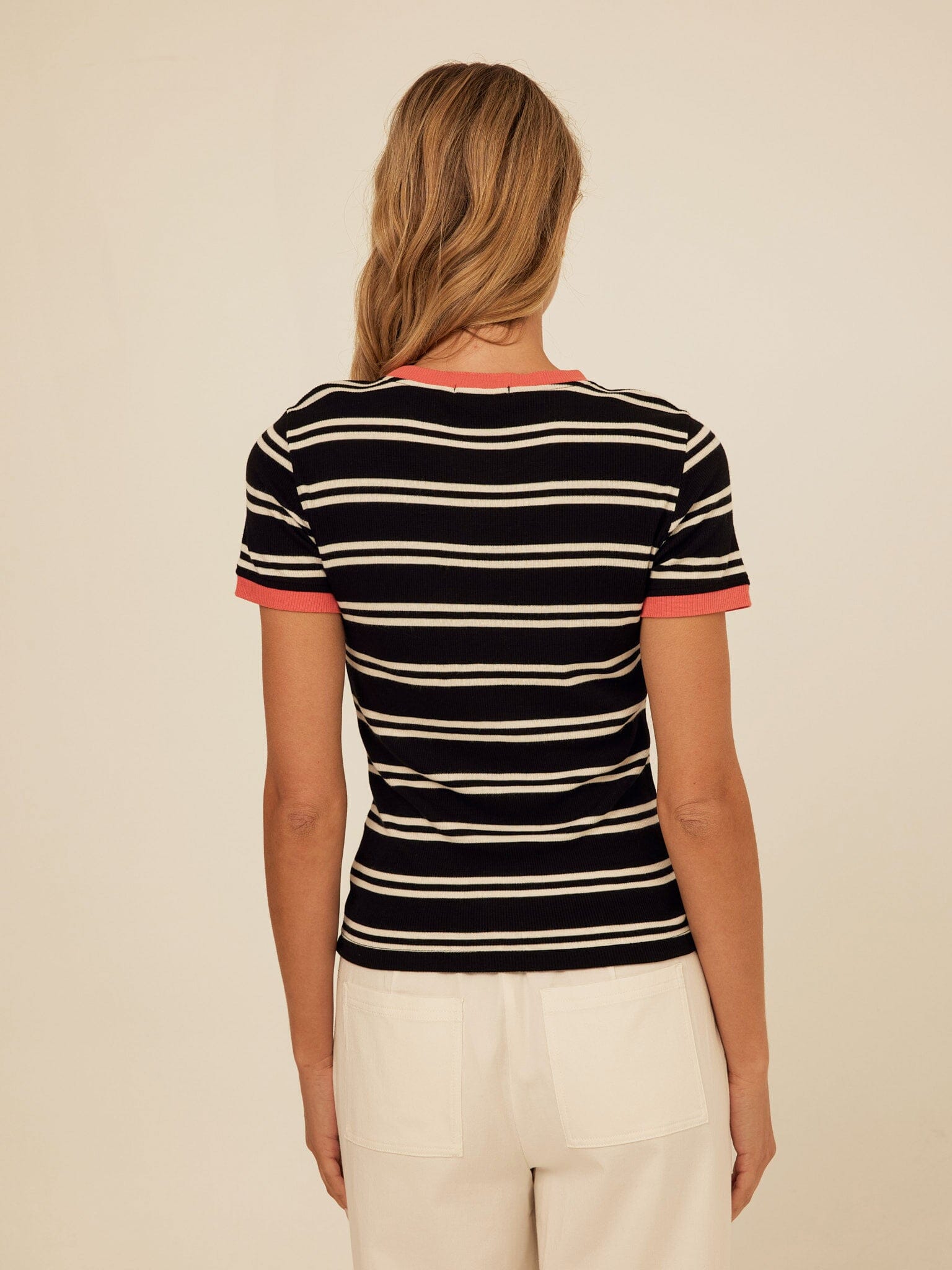 Arleen Barbados Stripe Feather Rib Ringer Tee