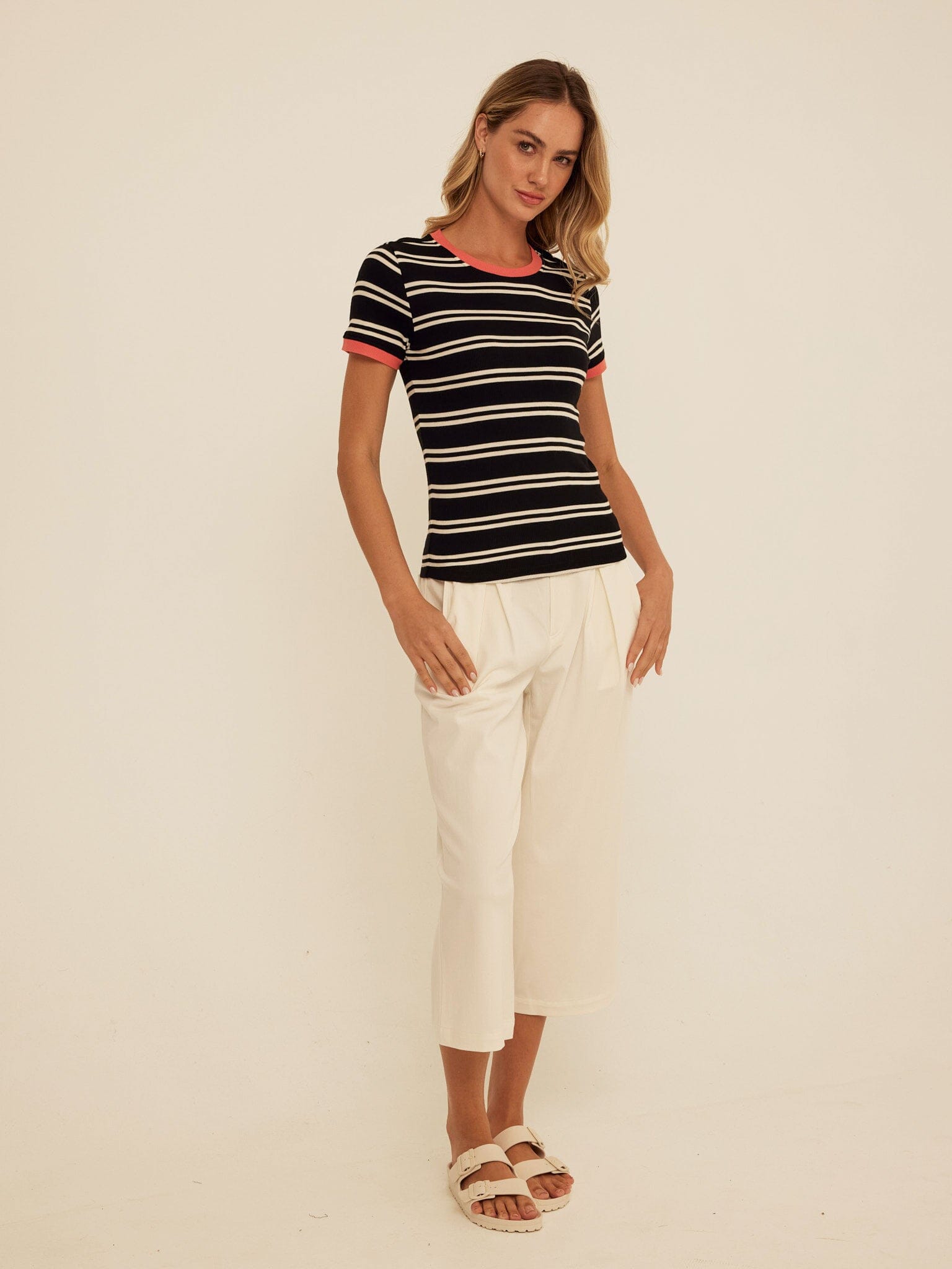 Arleen Barbados Stripe Feather Rib Ringer Tee