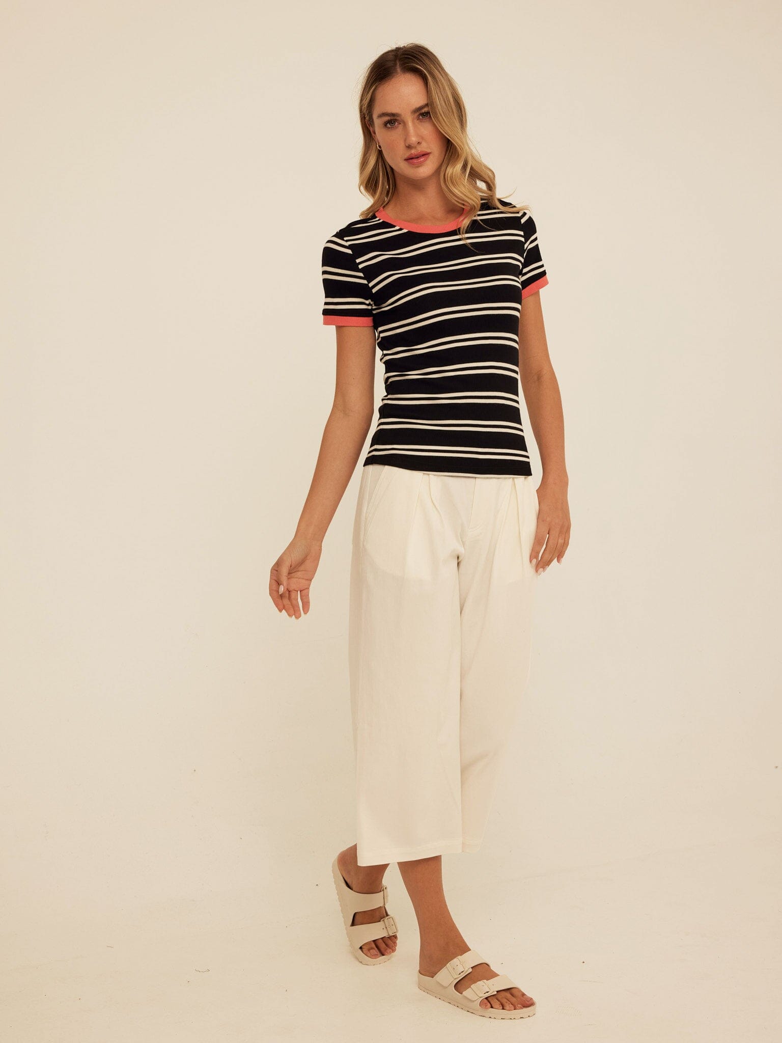 Arleen Barbados Stripe Feather Rib Ringer Tee