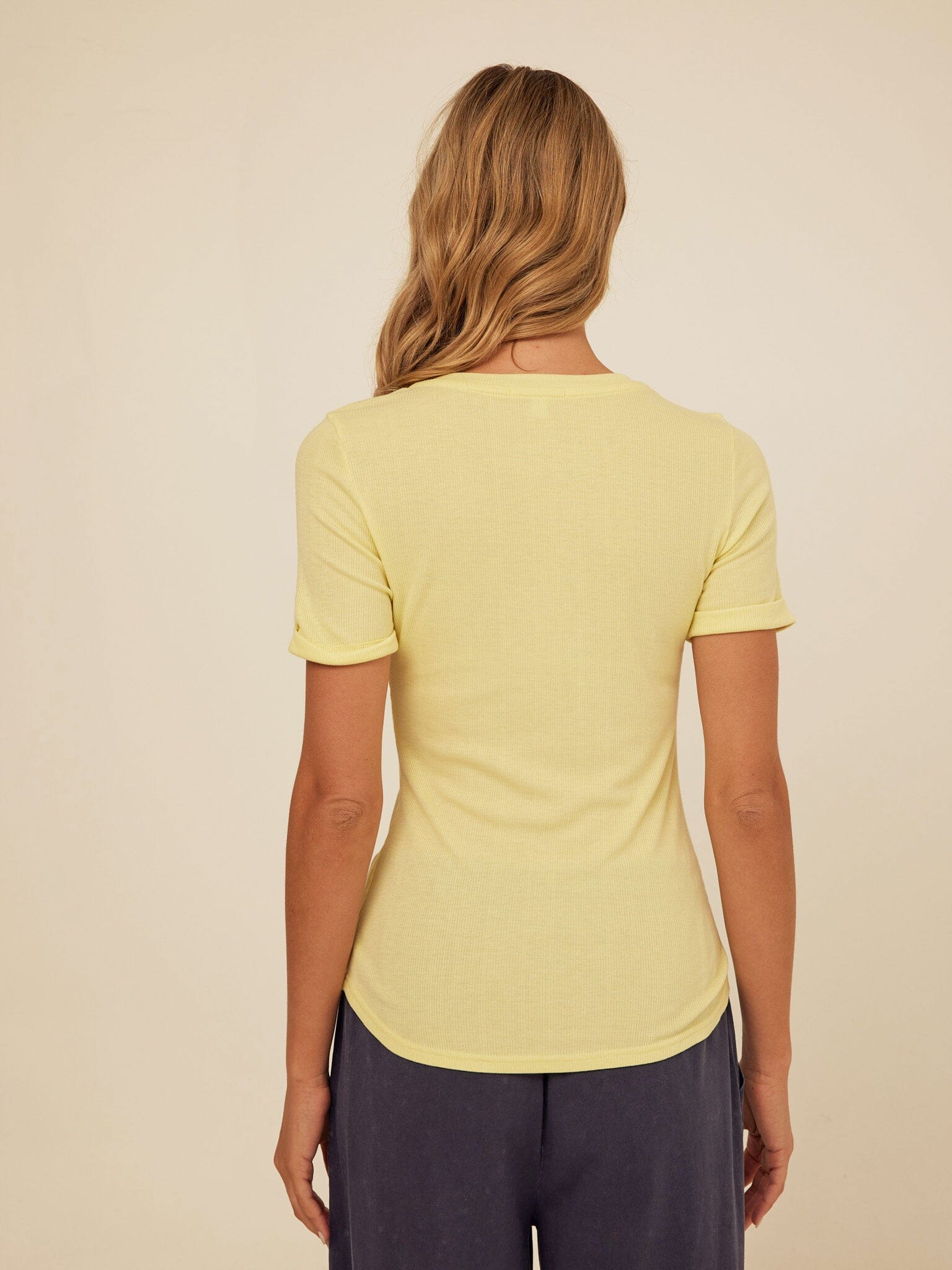 Akia Feather Rib Trim Detail Henley Tee