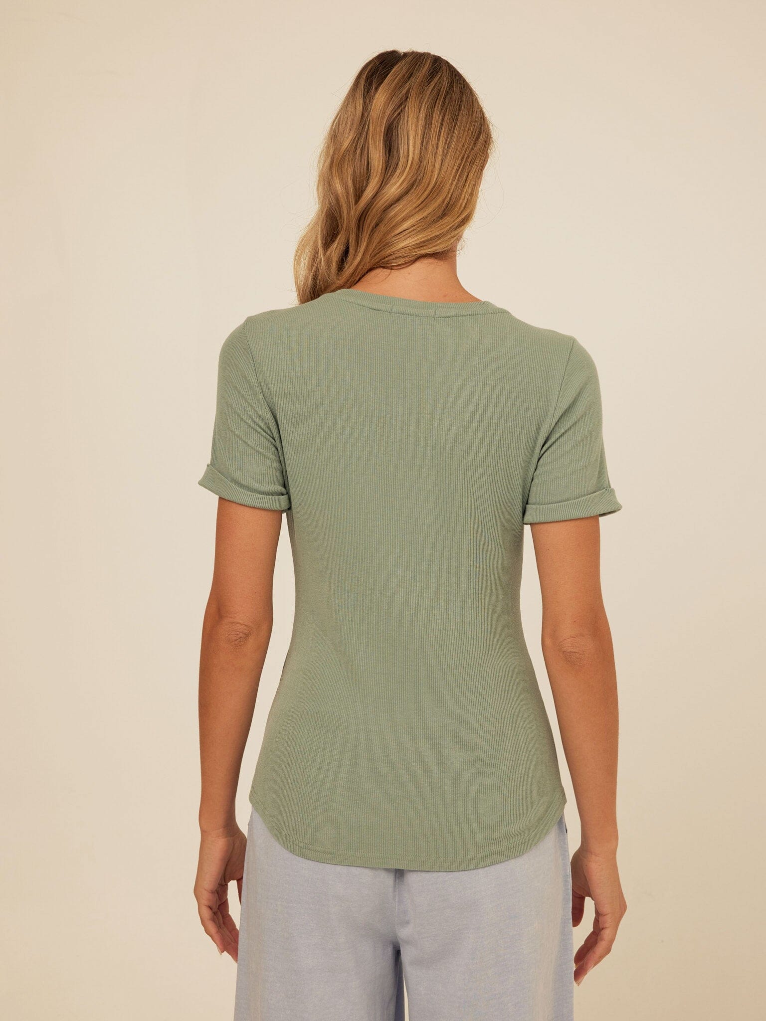 Akia Feather Rib Trim Detail Henley Tee