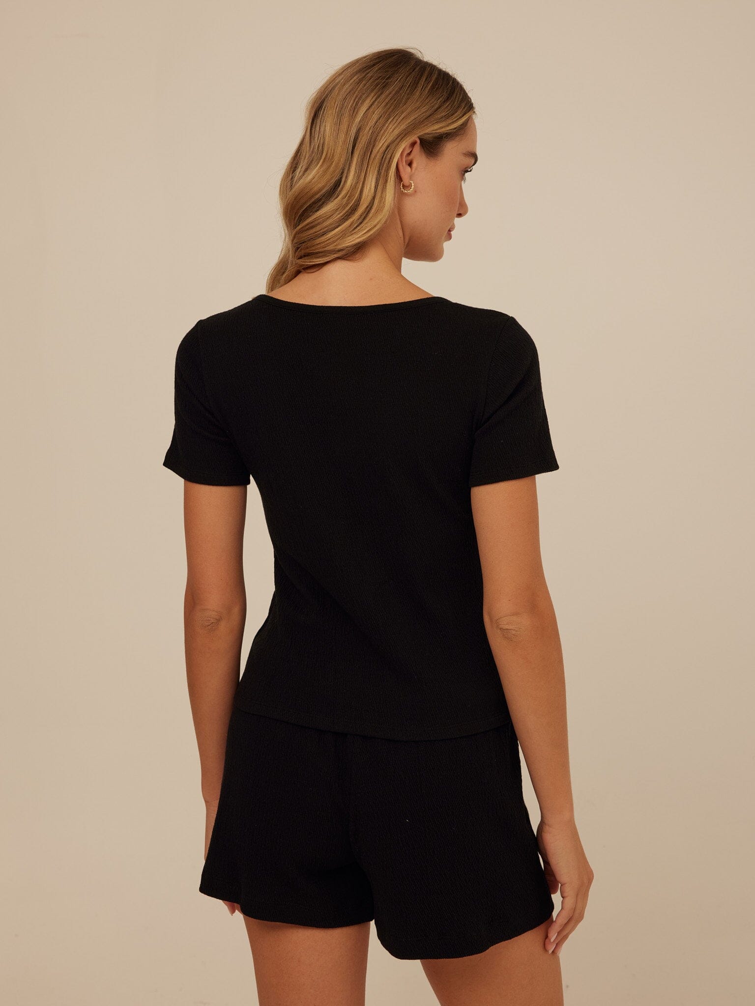 Jamila Smocked Jersey Short Sleeve Top with Square Neckline