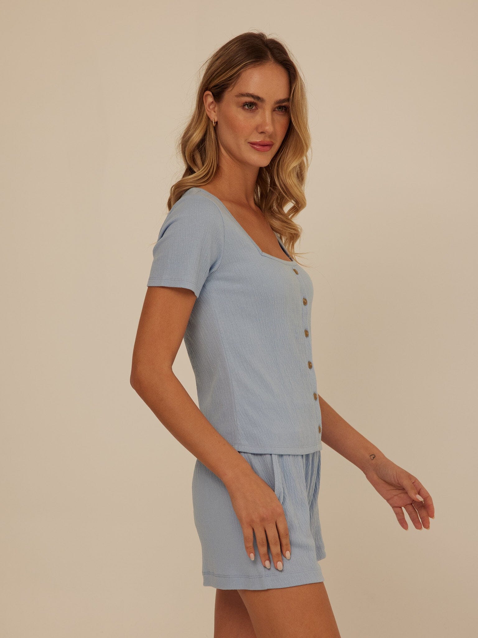 Jamila Smocked Jersey Short Sleeve Top with Square Neckline