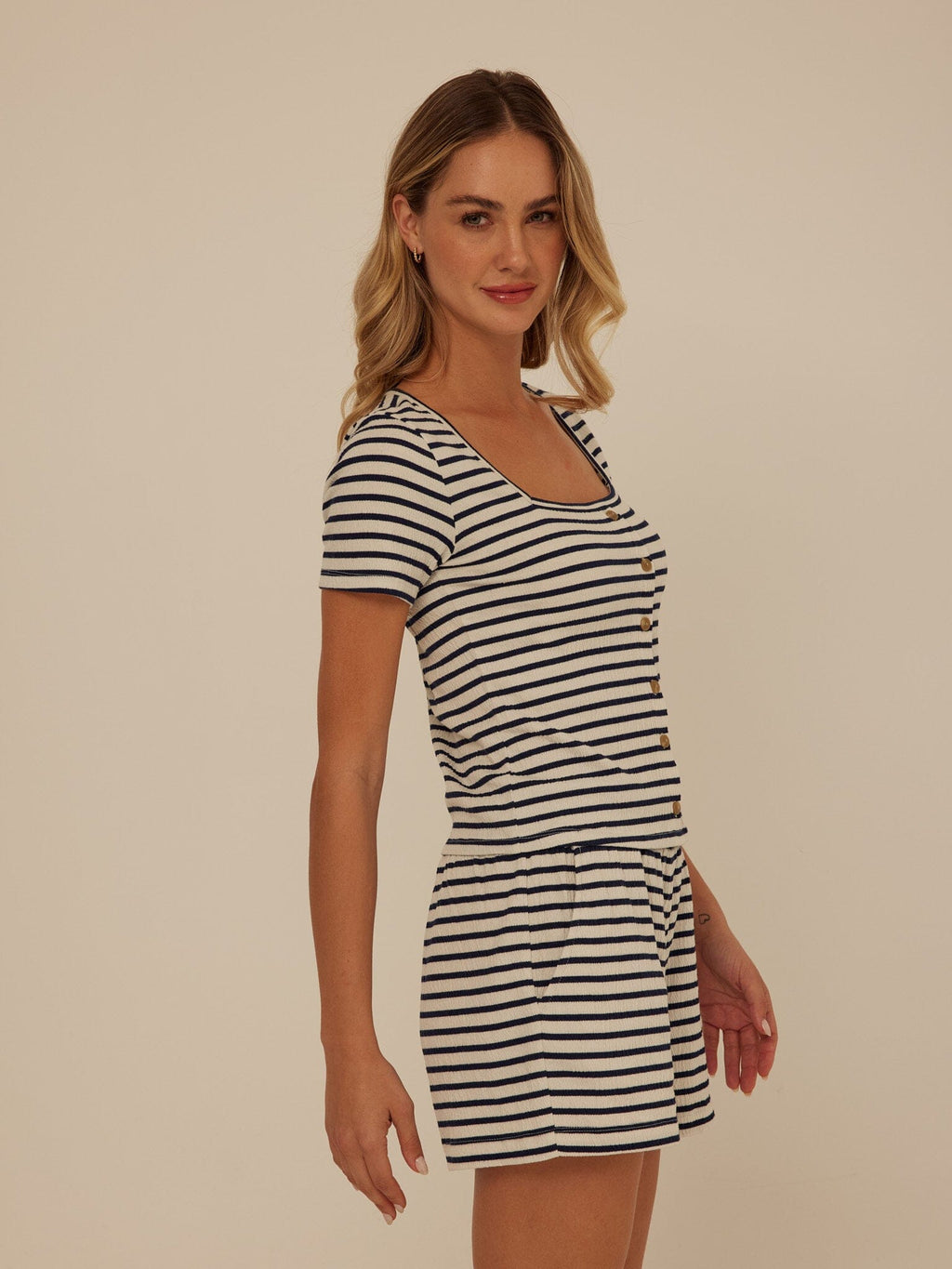 Jamila Smocked Jersey Short Sleeve Top with Square Neckline