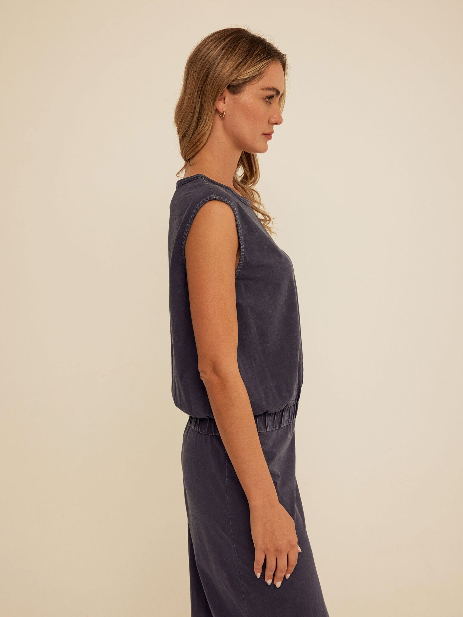 Laela Mineral Wash Eco Jersey Tank in Navy and Charcoal