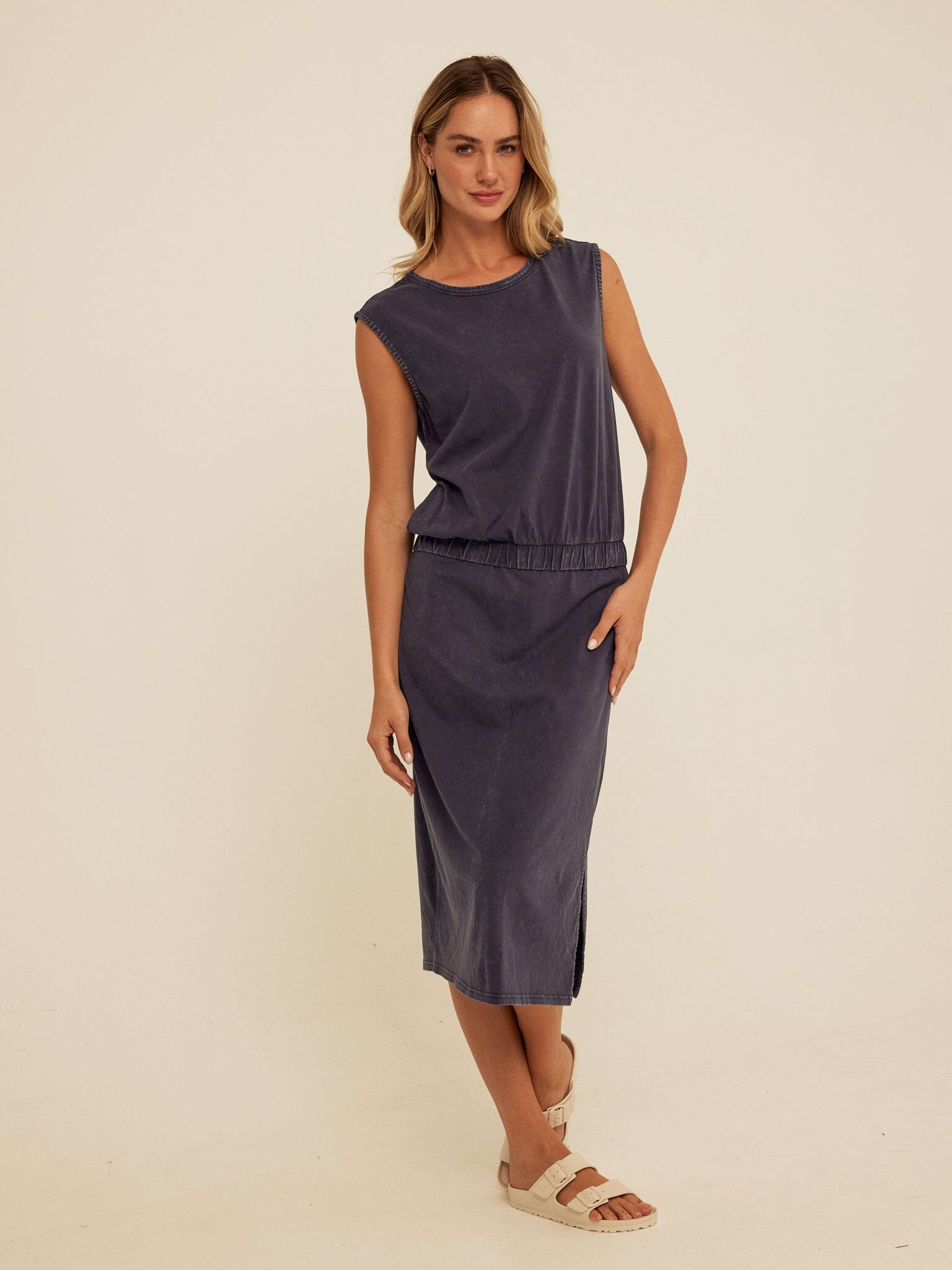 Laela Mineral Wash Eco Jersey Tank in Navy and Charcoal