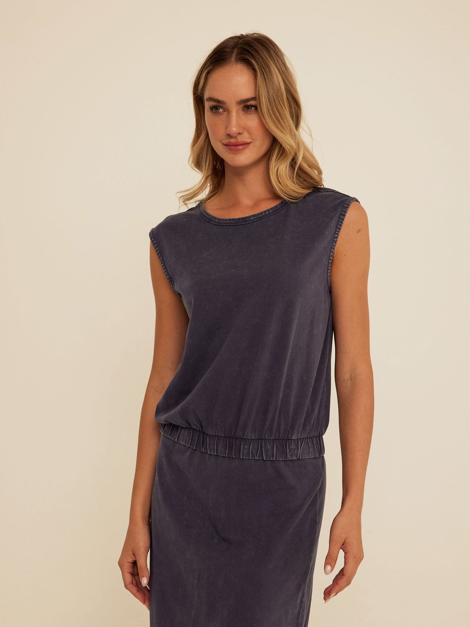 Laela Mineral Wash Eco Jersey Tank in Navy and Charcoal