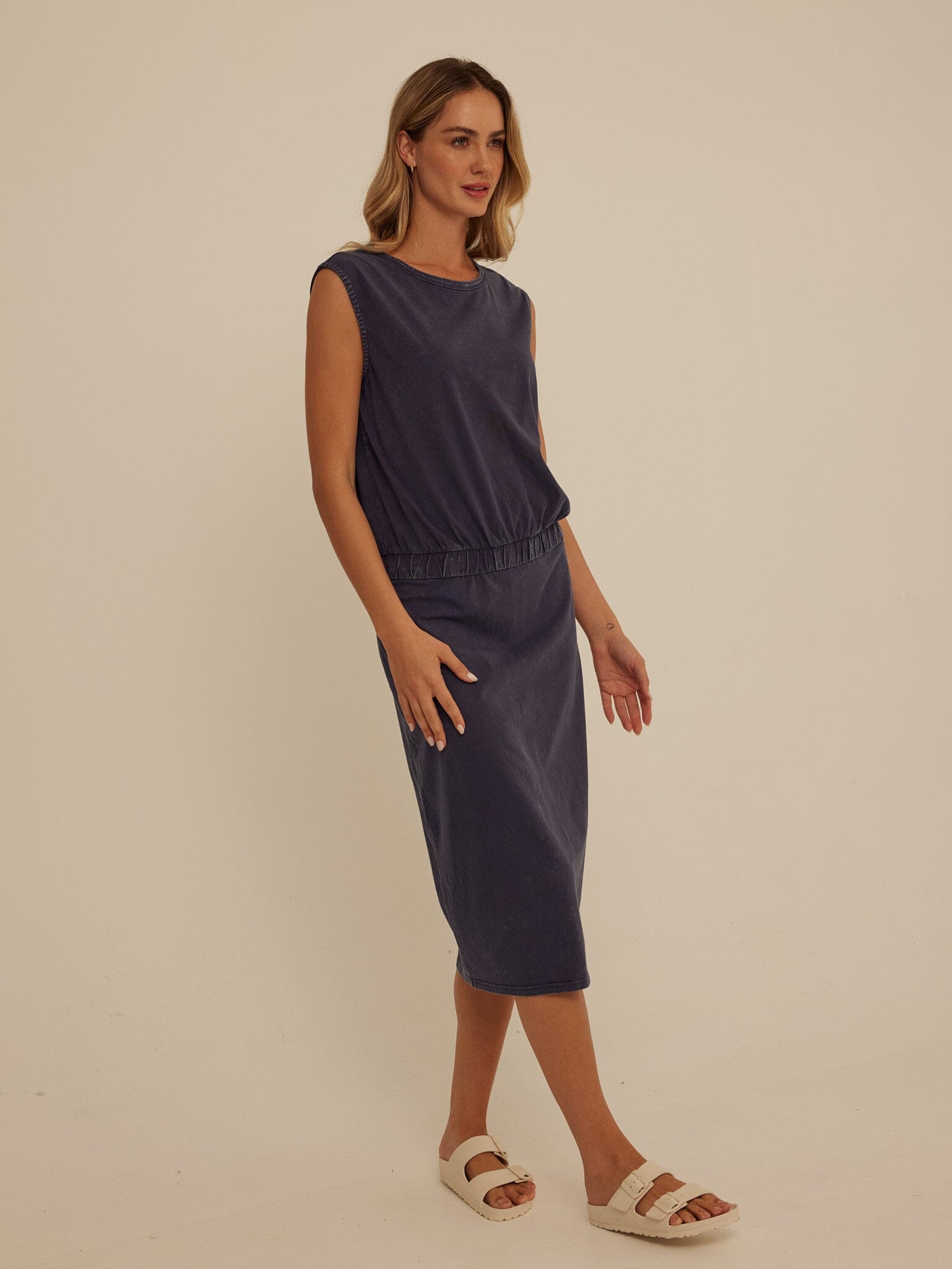Adella Mineral Wash Eco Jersey Midi Skirt with Elastic Waistband