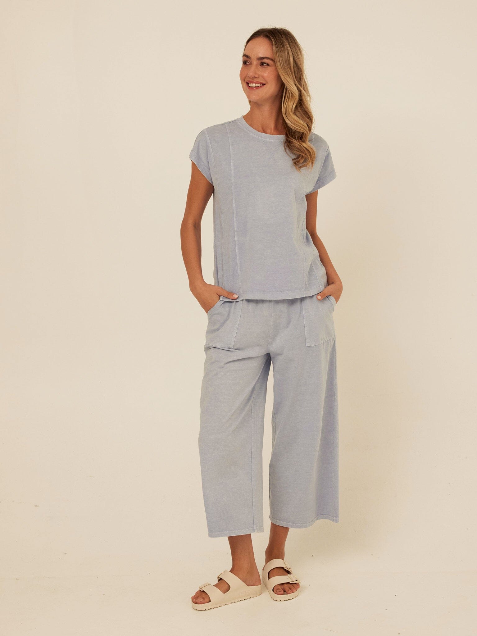 Laurie Mineral Wash Eco Jersey Tee in Blue and Light-Blue