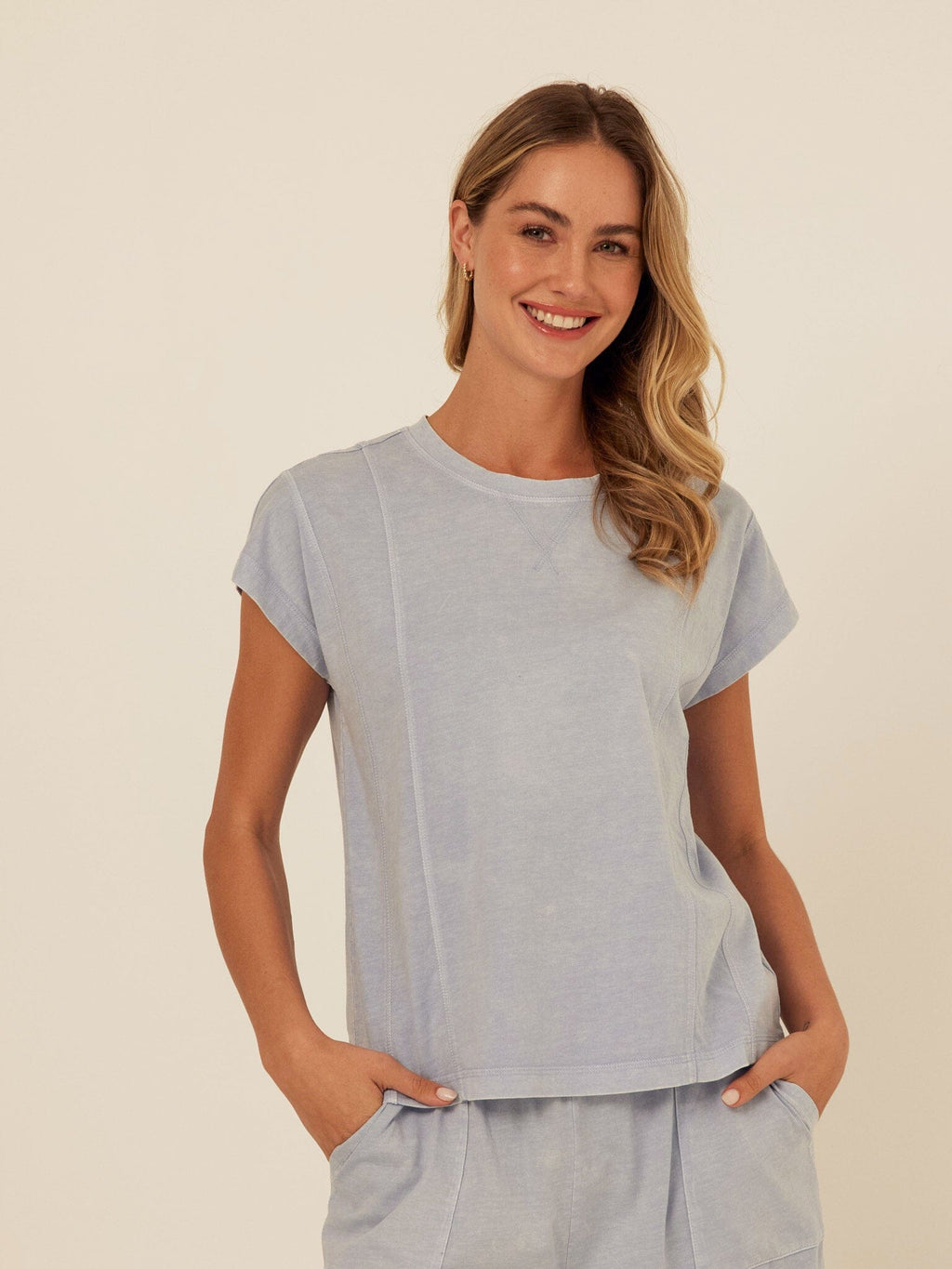 Laurie Mineral Wash Eco Jersey Tee in Blue and Light-Blue