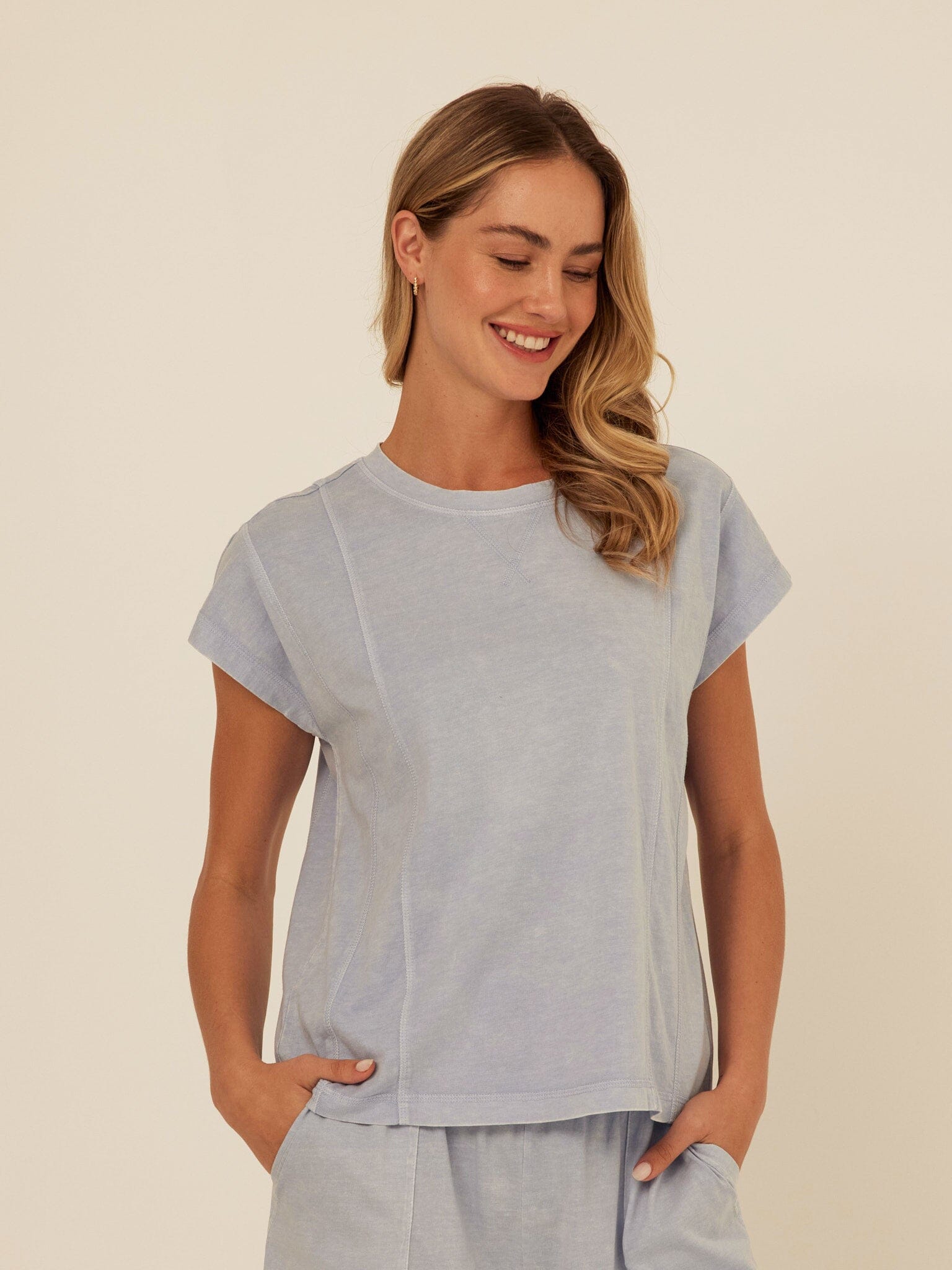 Laurie Mineral Wash Eco Jersey Tee in Blue and Light-Blue