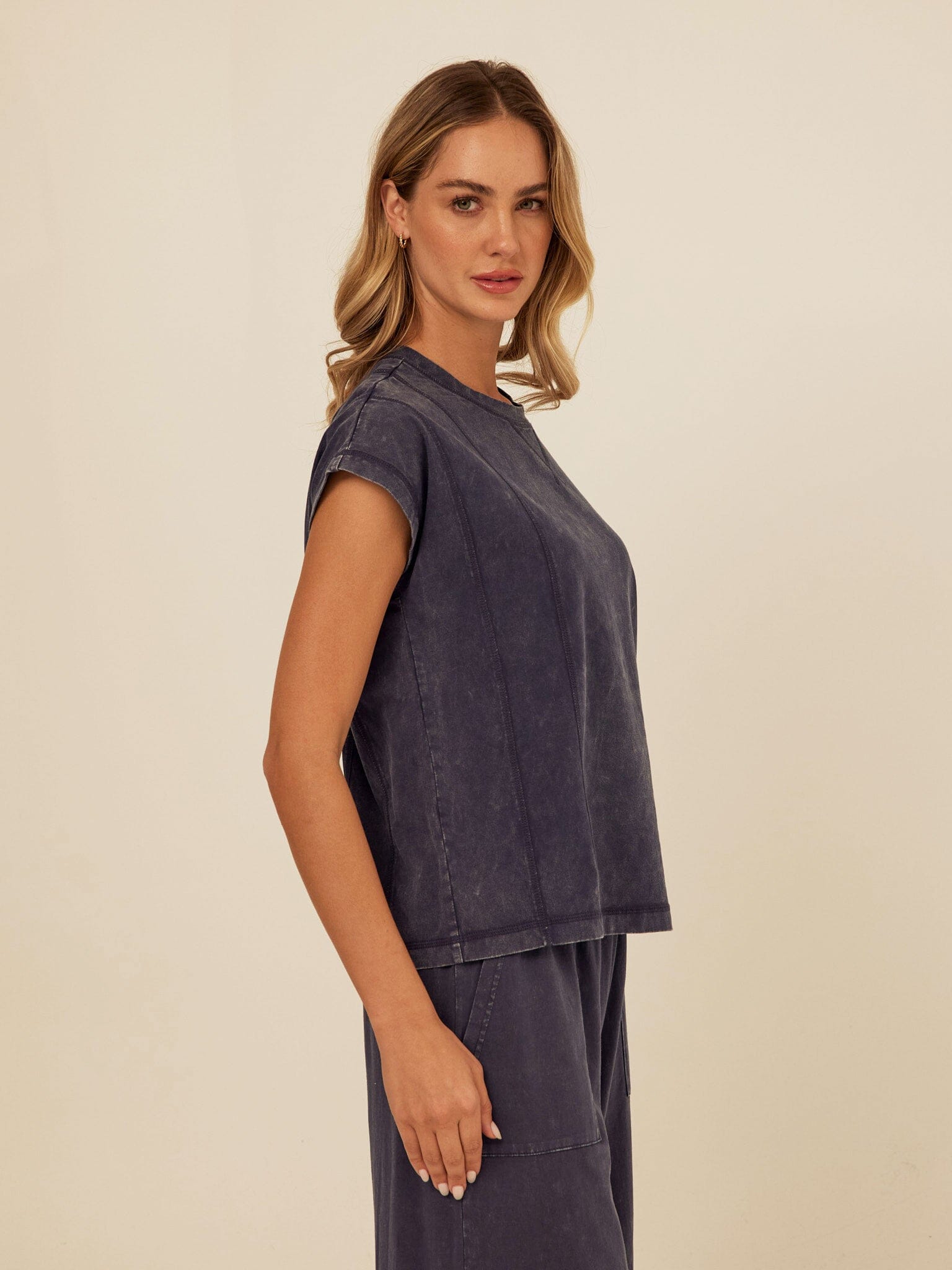 Laurie Mineral Wash Eco Jersey Tee with Cap Sleeves & Relaxed Fit