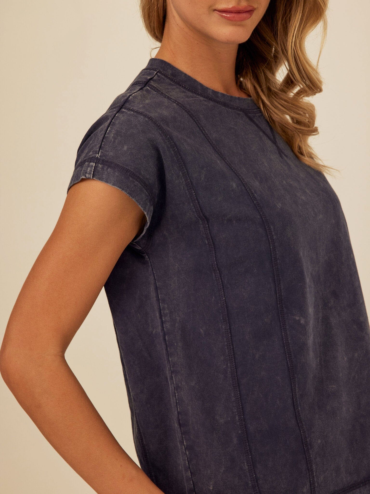 Laurie Mineral Wash Eco Jersey Tee with Cap Sleeves & Relaxed Fit