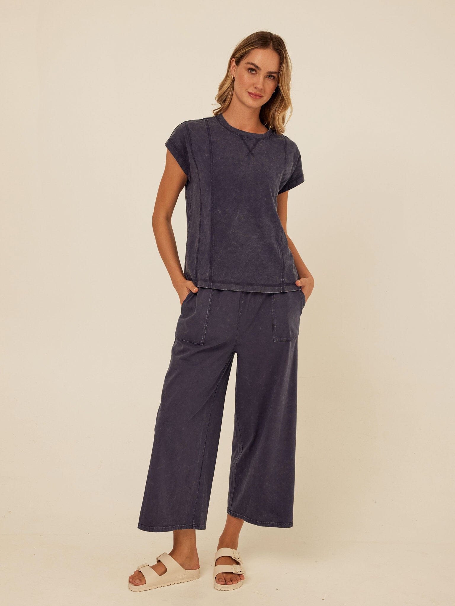 Laurie Mineral Wash Eco Jersey Tee with Cap Sleeves & Relaxed Fit