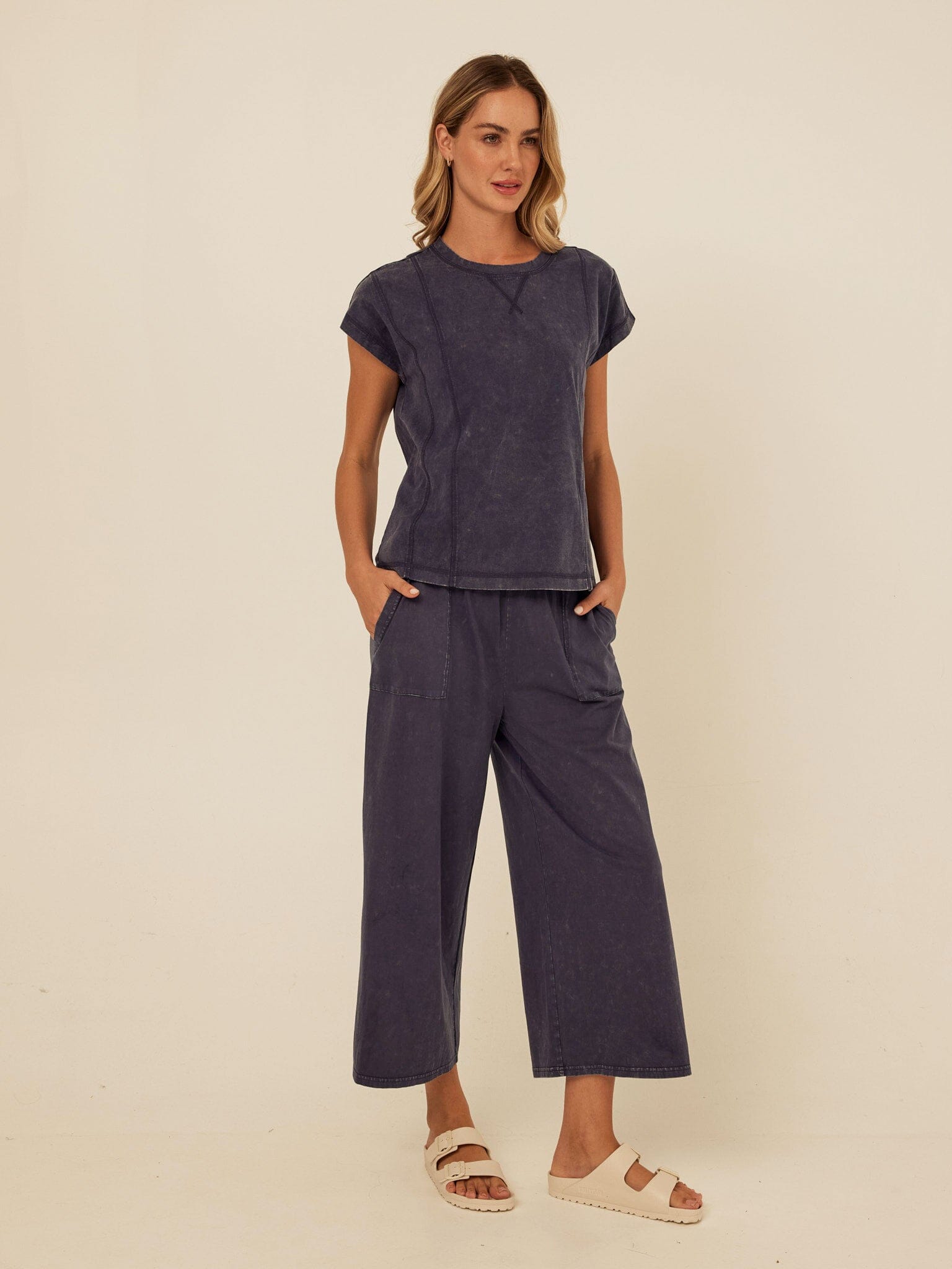 Laurie Mineral Wash Eco Jersey Tee with Cap Sleeves & Relaxed Fit