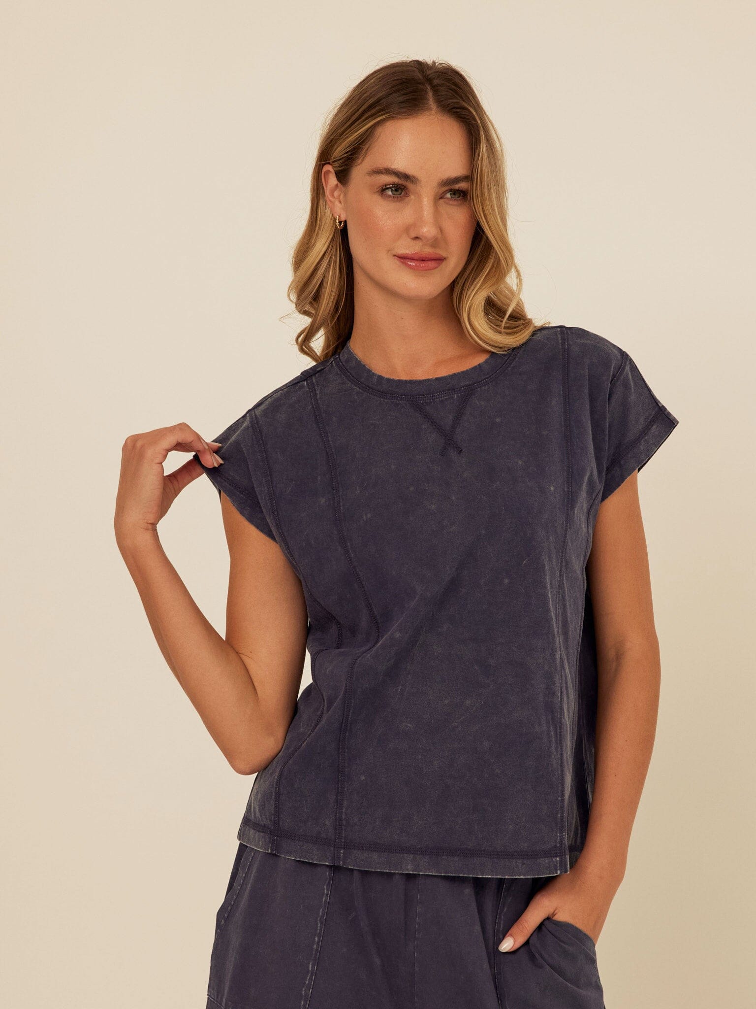 Laurie Mineral Wash Eco Jersey Tee with Cap Sleeves & Relaxed Fit