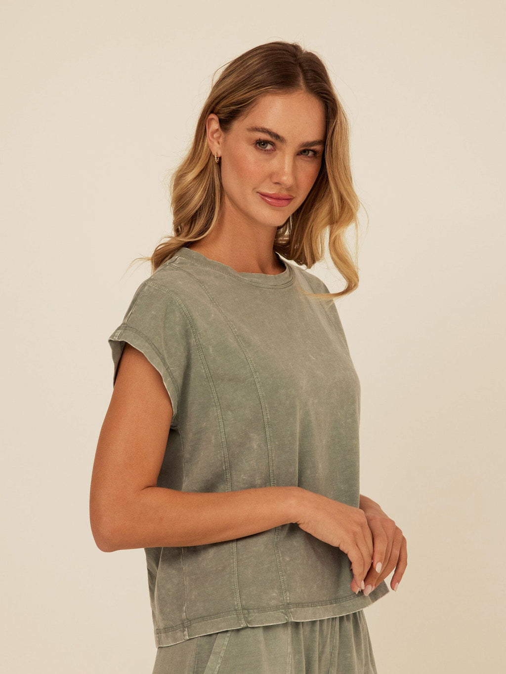 Laurie Mineral Wash Eco Jersey Tee in Muted Sage Green