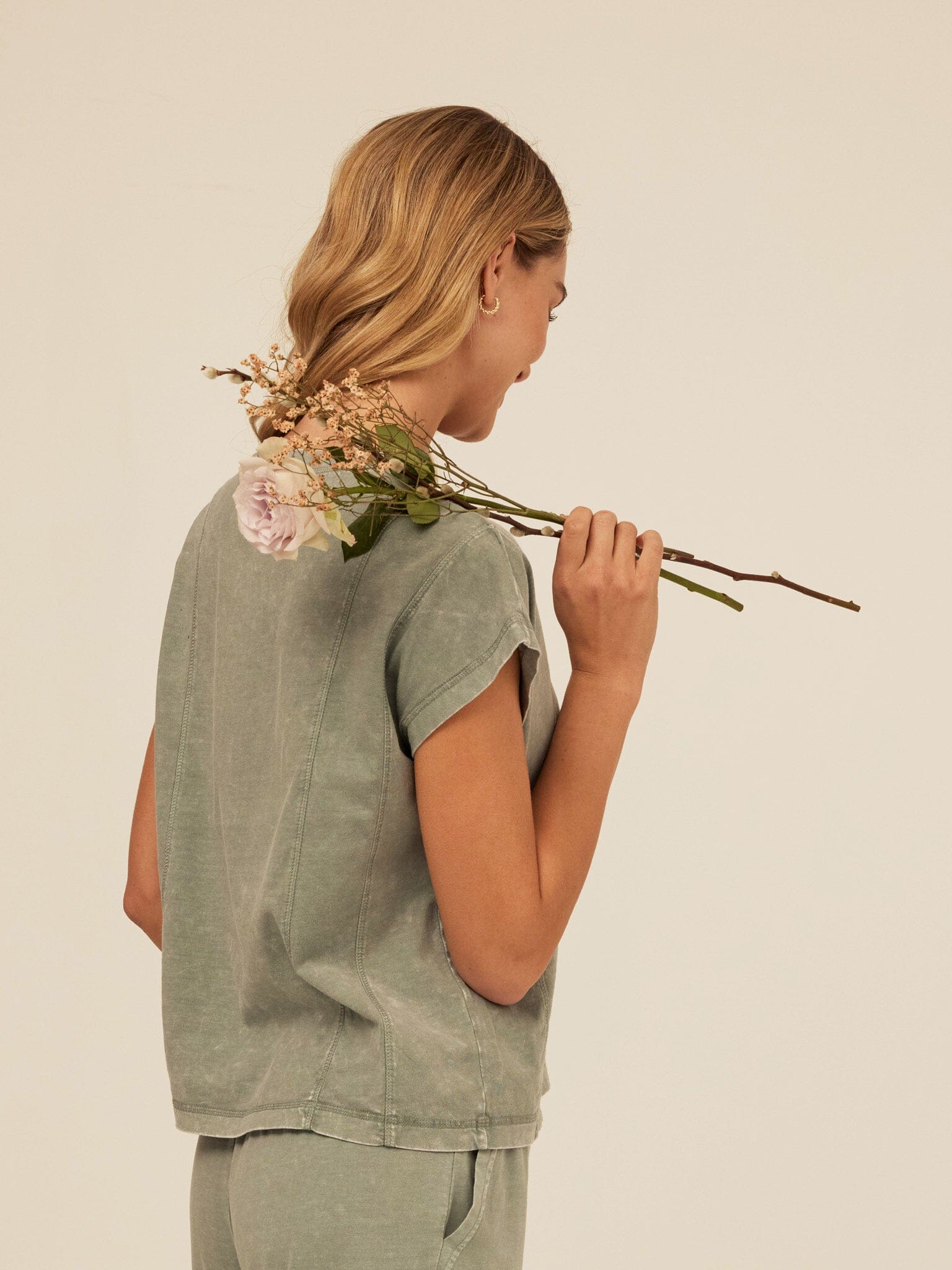 Laurie Mineral Wash Eco Jersey Tee in Muted Sage Green