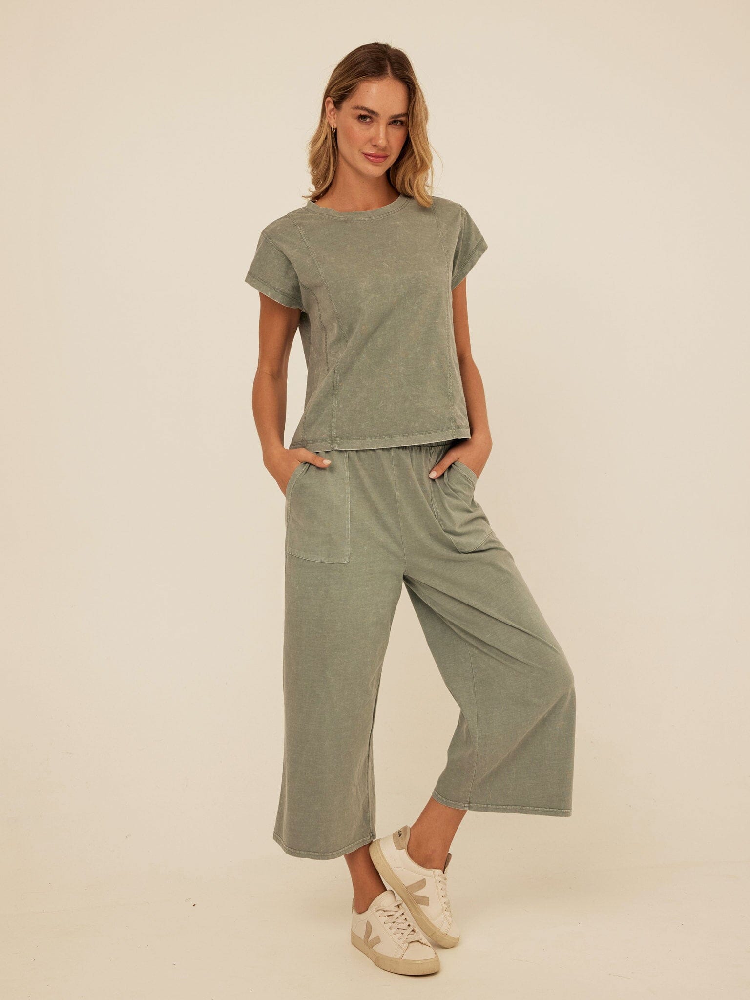 Laurie Mineral Wash Eco Jersey Tee in Muted Sage Green