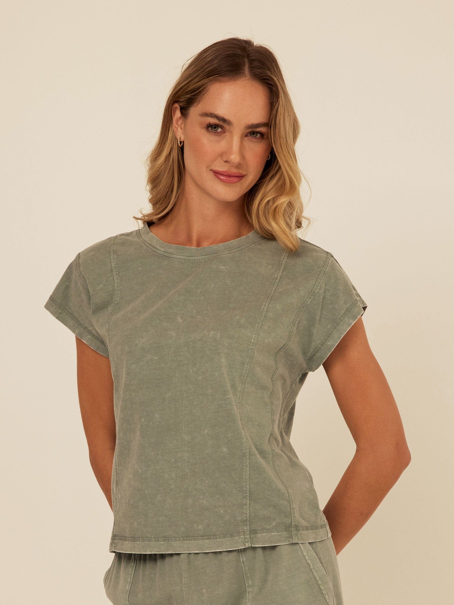 Laurie Mineral Wash Eco Jersey Tee in Muted Sage Green