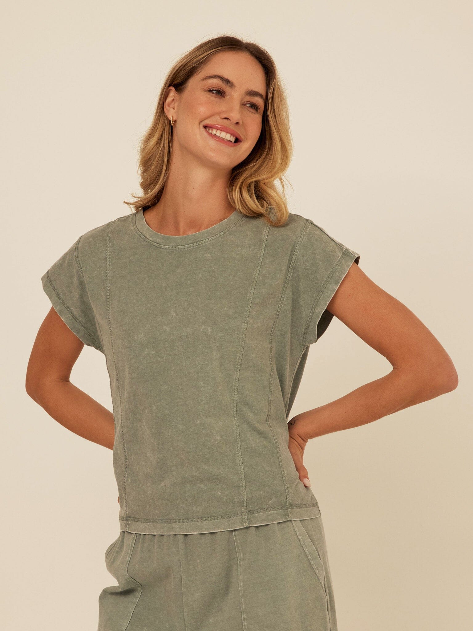 Laurie Mineral Wash Eco Jersey Tee in Muted Sage Green