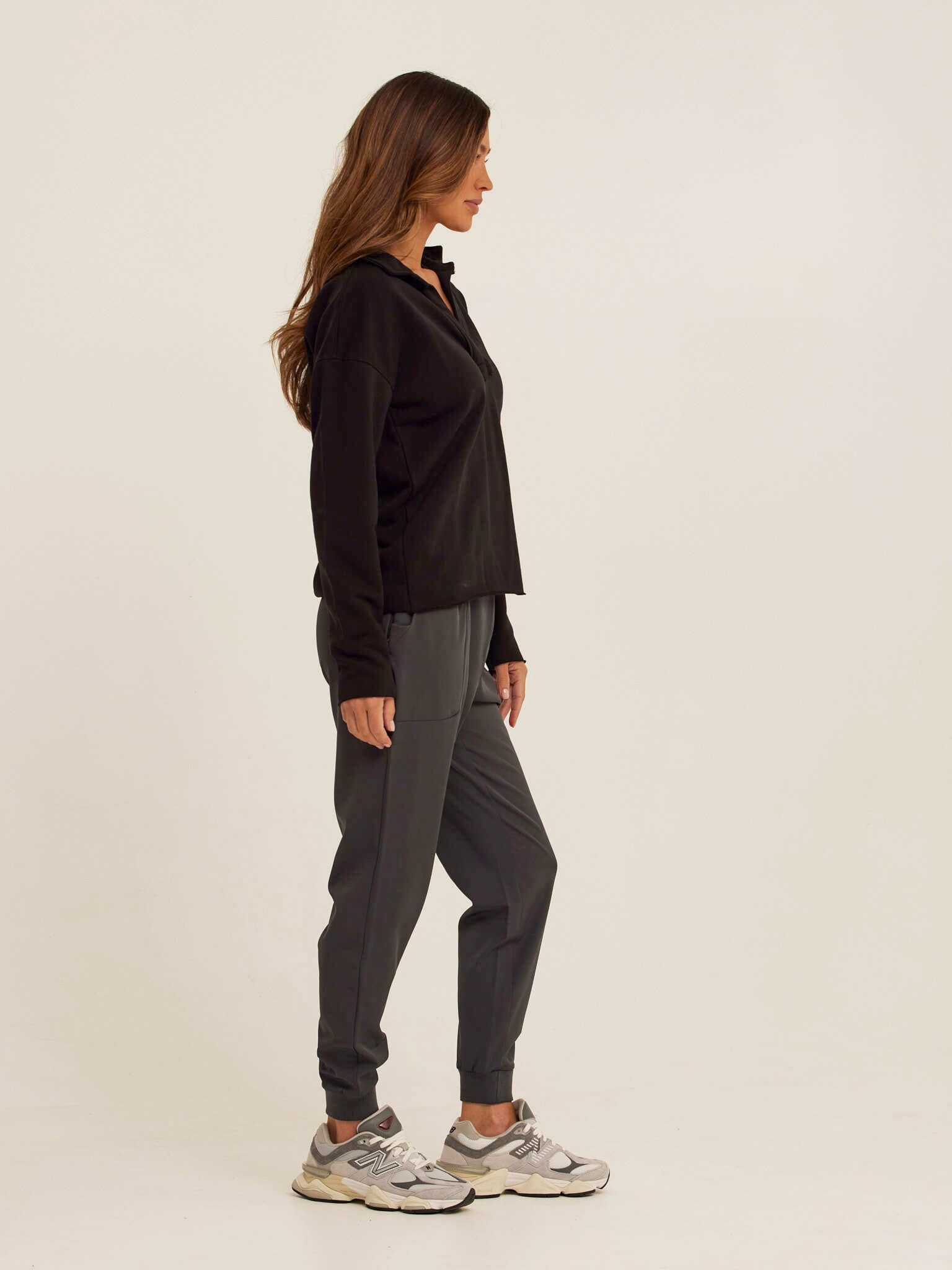 Lucetta Cotton Blend Terry Collar Top in Black