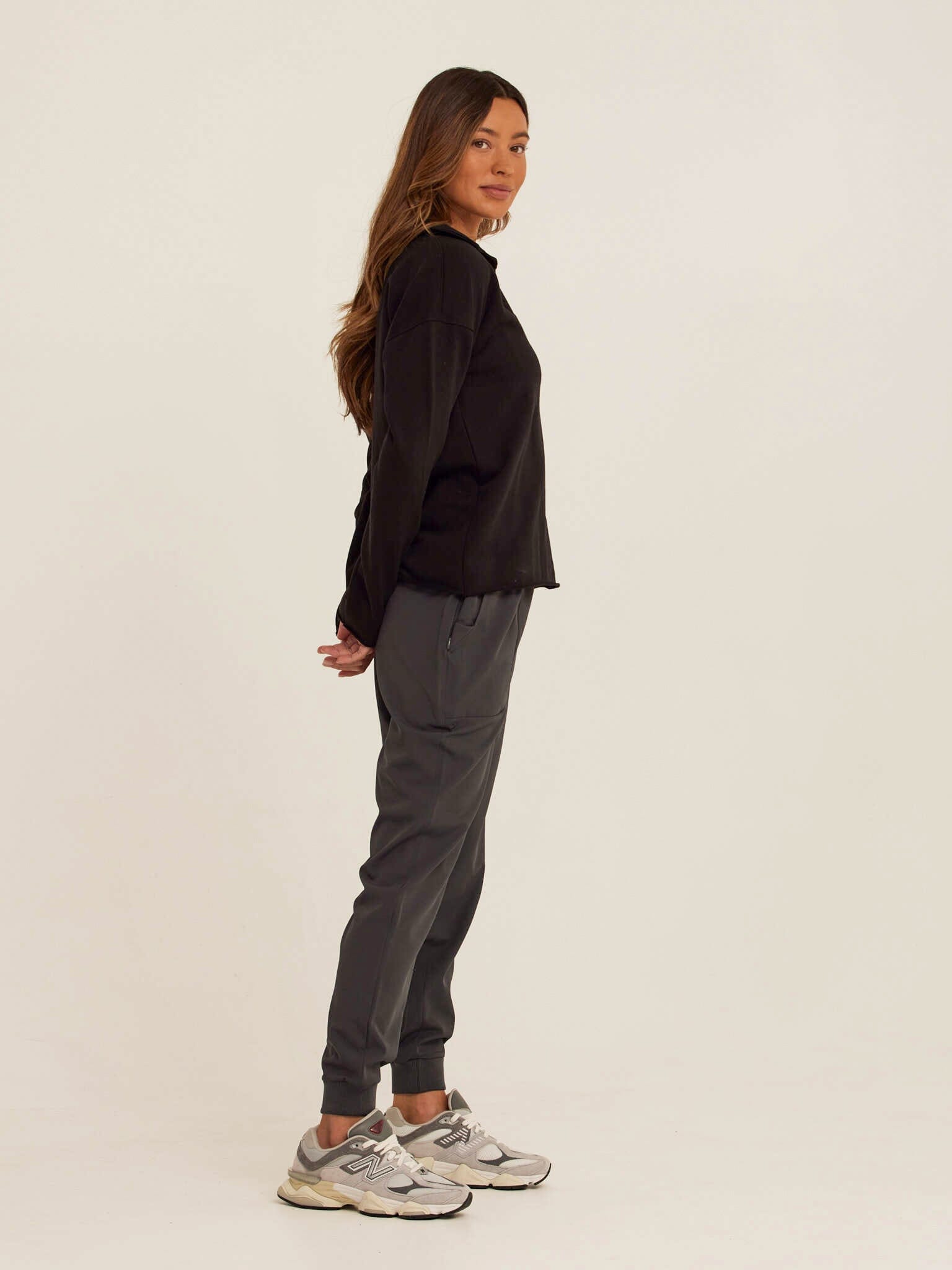 Lucetta Cotton Blend Terry Collar Top in Black