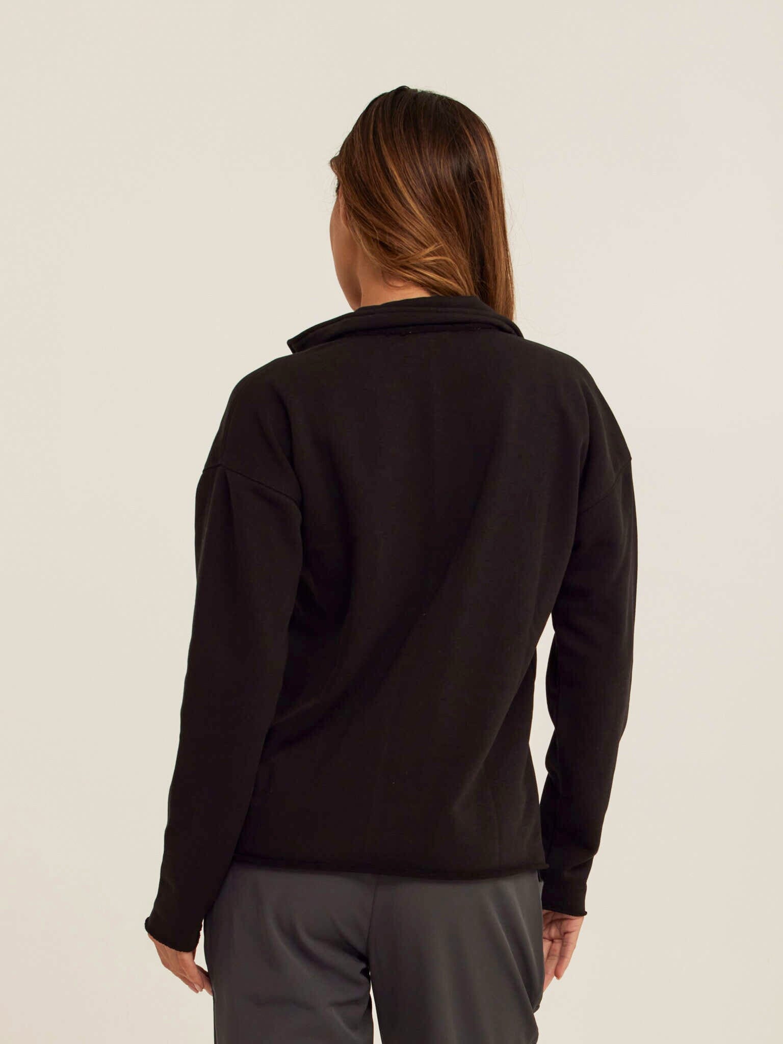 Lucetta Cotton Blend Terry Collar Top in Black