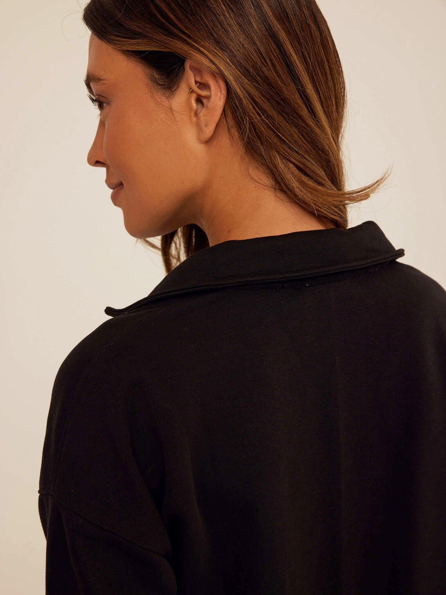 Lucetta Cotton Blend Terry Collar Top in Black