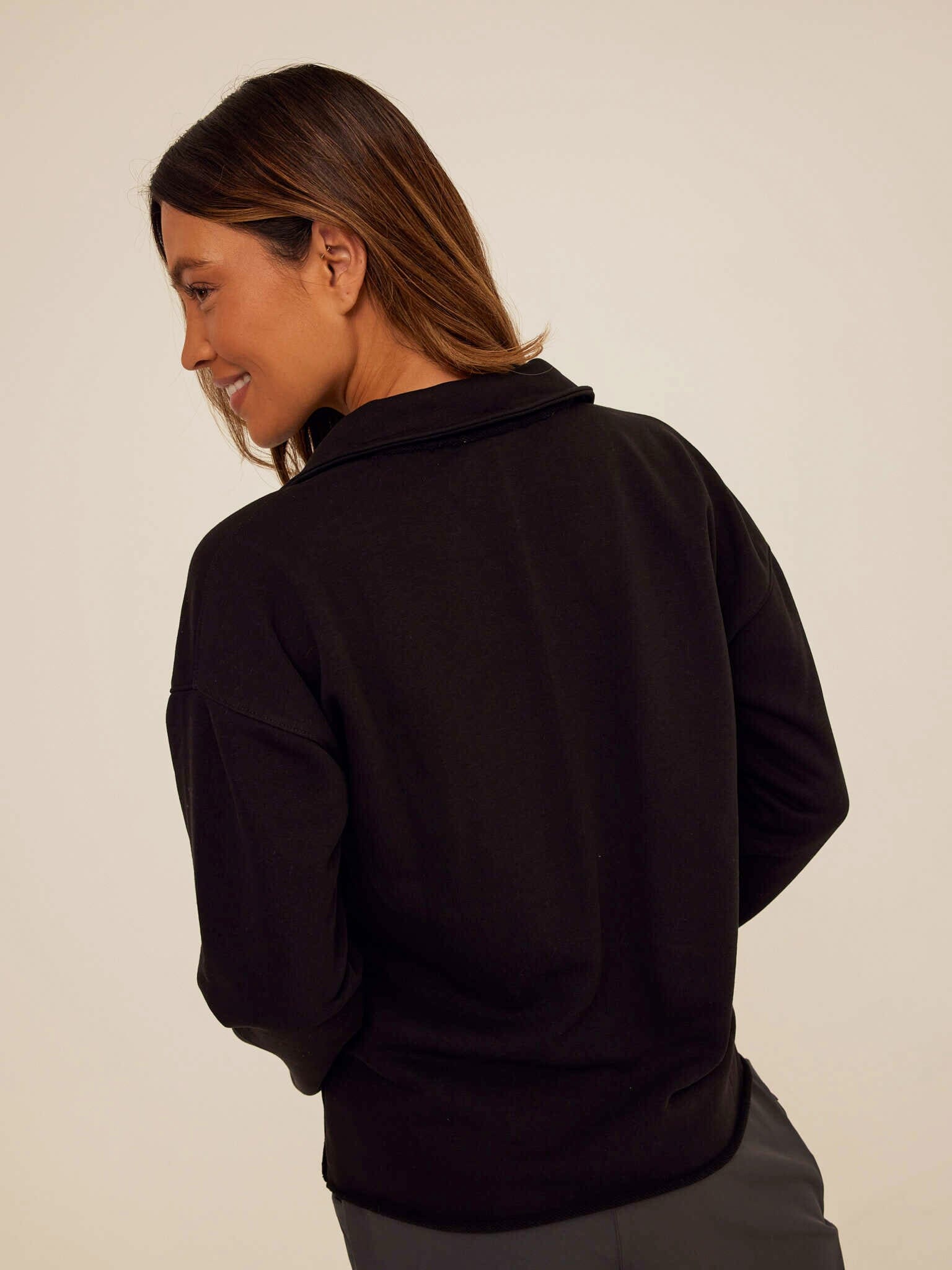 Lucetta Cotton Blend Terry Collar Top in Black