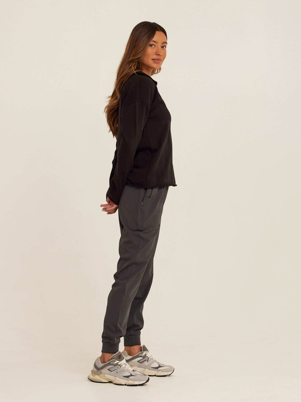 Lucetta Cotton Blend Terry Collar Top in Black