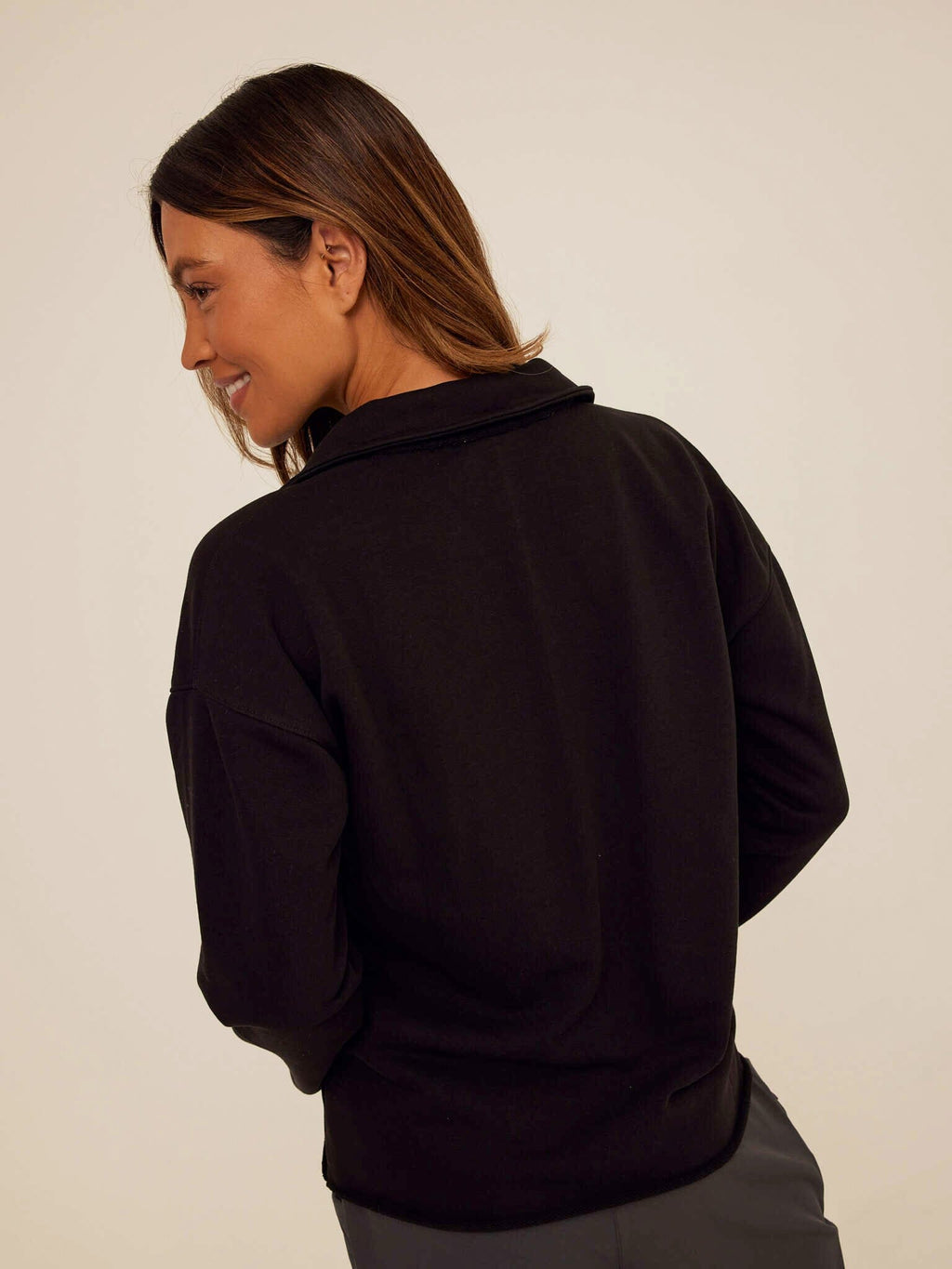 Lucetta Cotton Blend Terry Collar Top in Black