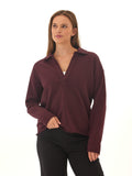 Lucetta Cotton Blend Terry Collar Top in a relaxed fit with open V-neckline and raw-edge details