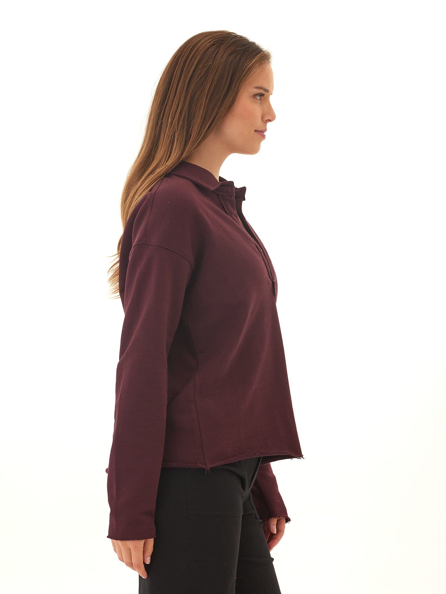 Lucetta Cotton Blend Terry Collar Top with V-Neckline