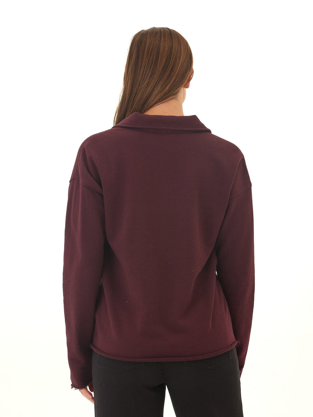 Lucetta Cotton Blend Terry Collar Top with V-Neckline