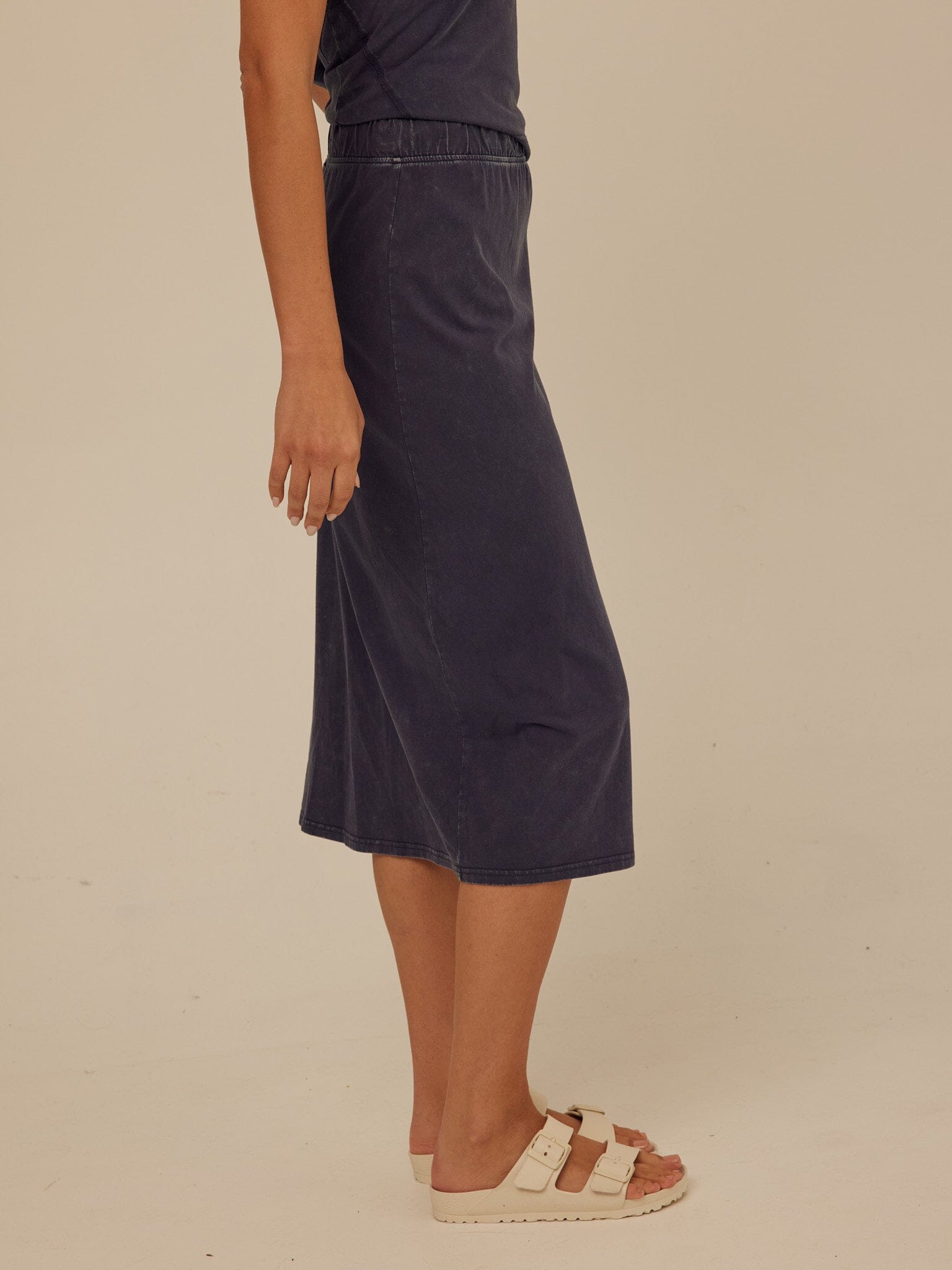 Adella Mineral Wash Eco Jersey Midi Skirt with Elastic Waistband
