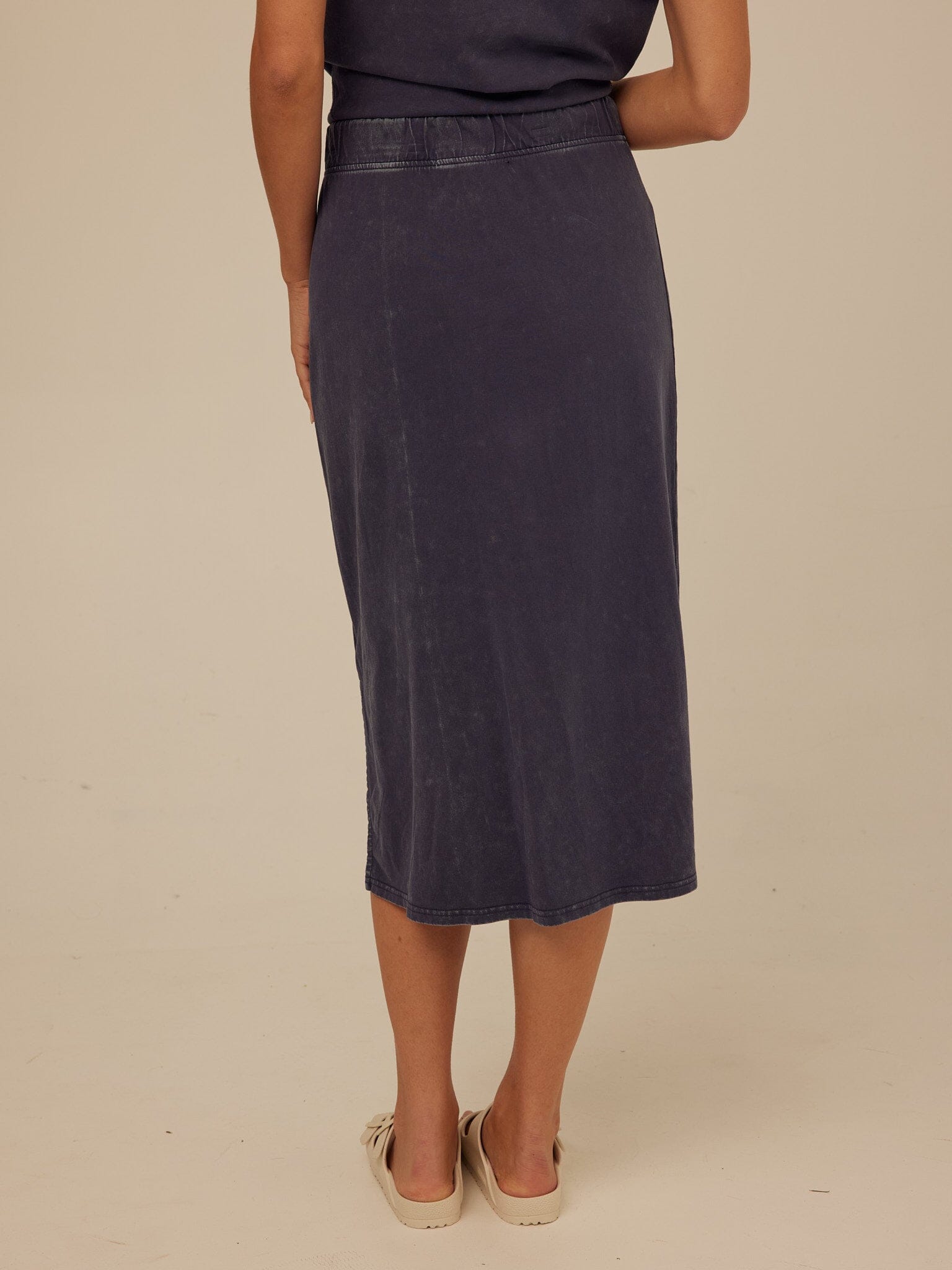Adella Mineral Wash Eco Jersey Midi Skirt with Elastic Waistband