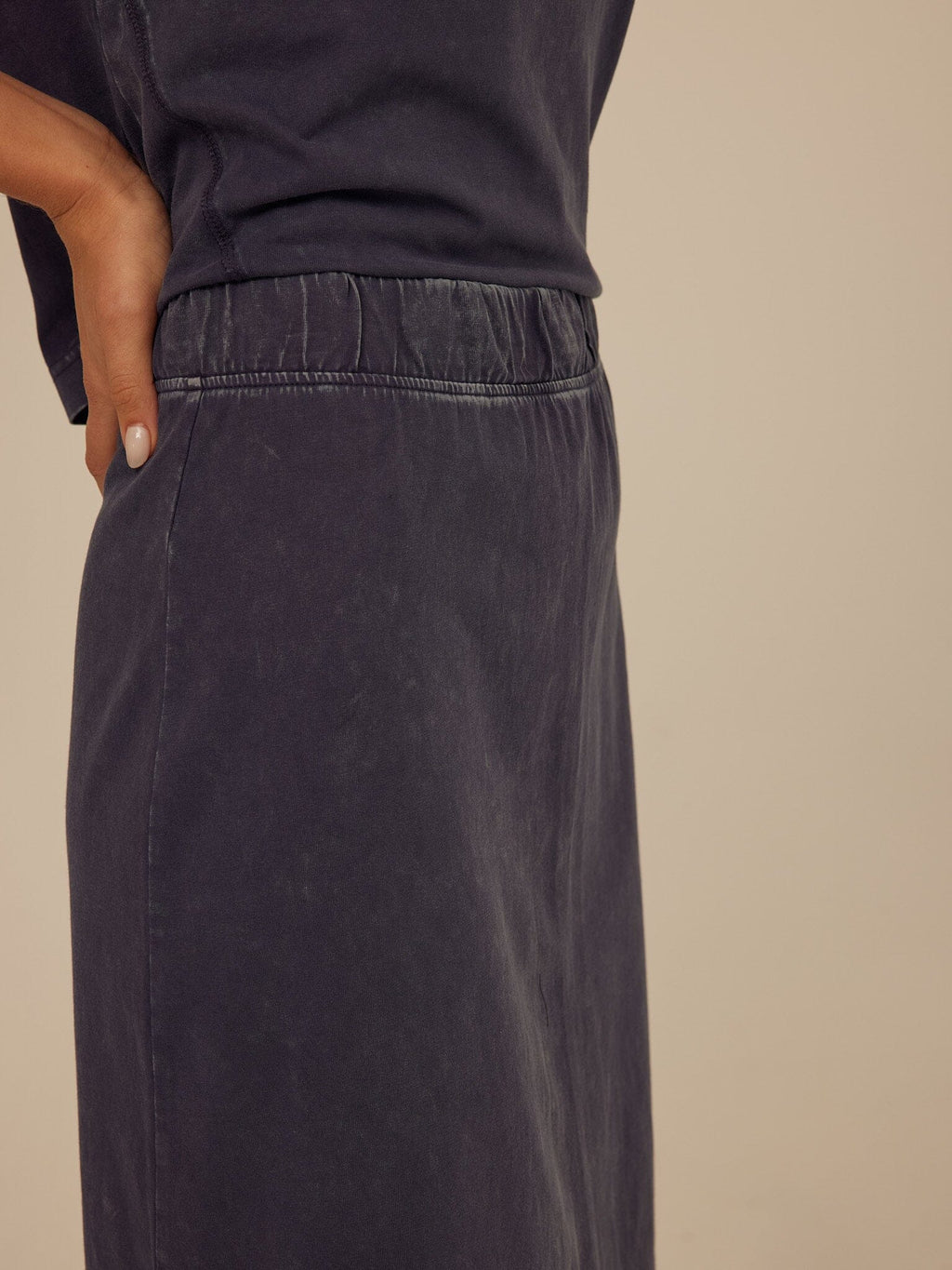 Adella Mineral Wash Eco Jersey Midi Skirt with Elastic Waistband