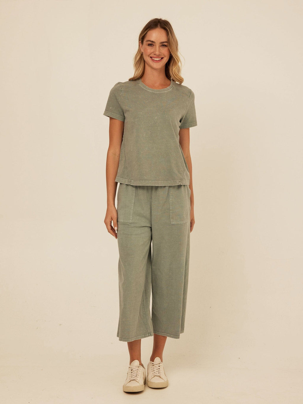 Roselie Mineral Wash Eco Jersey Tee - Sage-Green & Muted-Olive