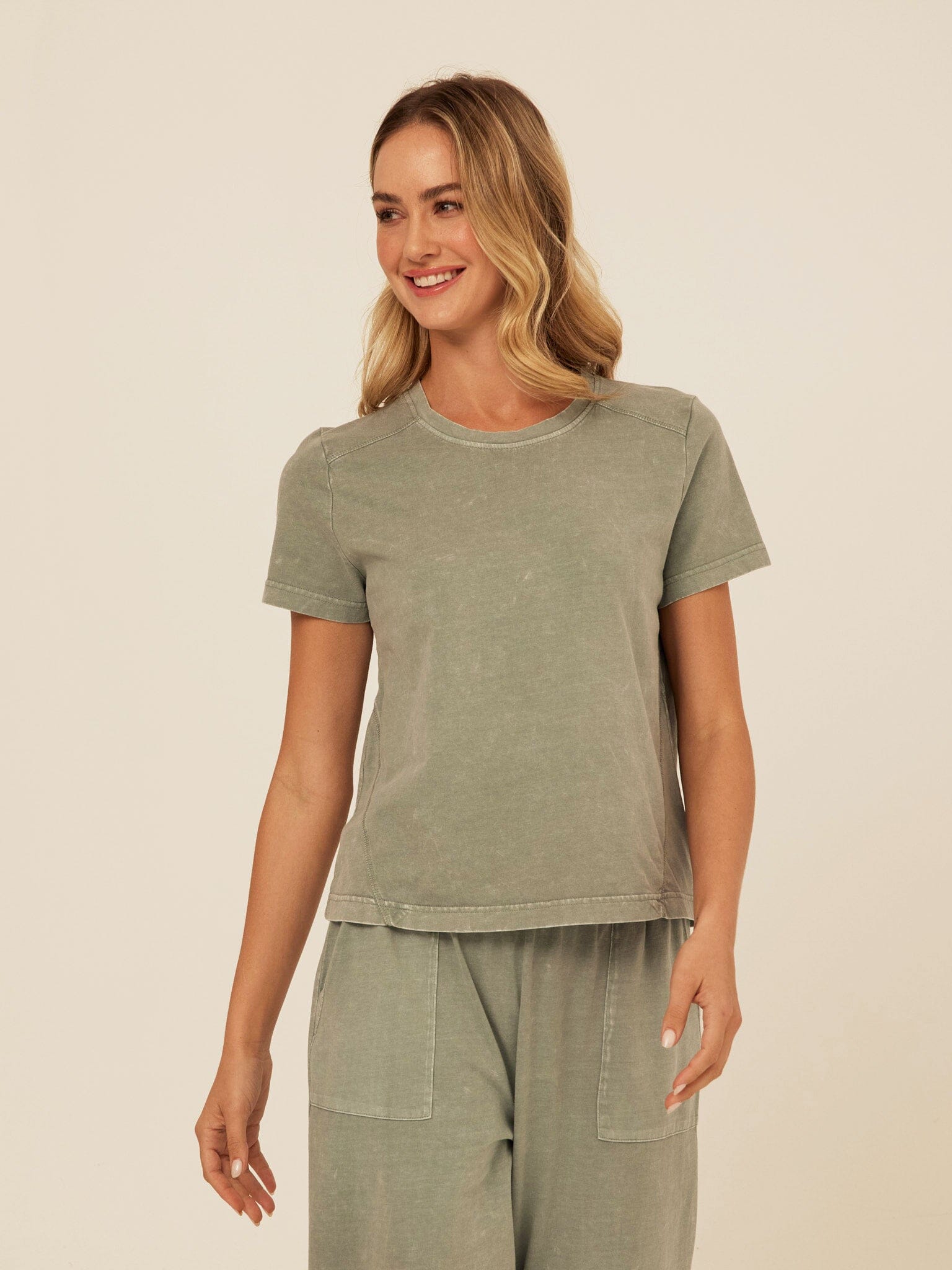 Roselie Mineral Wash Eco Jersey Tee - Sage-Green & Muted-Olive