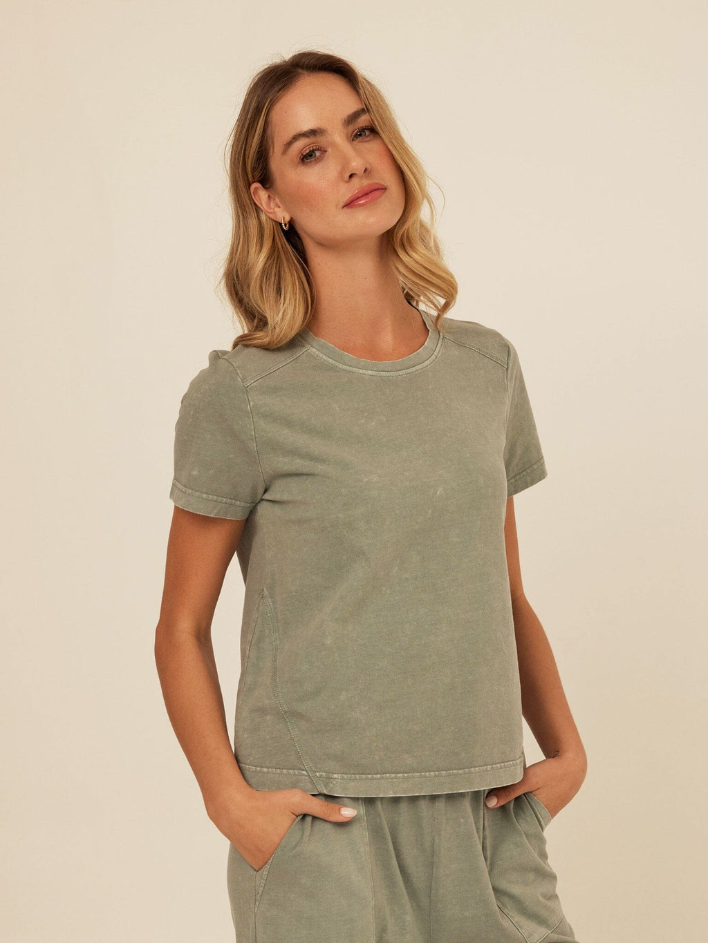 Roselie Mineral Wash Eco Jersey Tee - Sage-Green & Muted-Olive