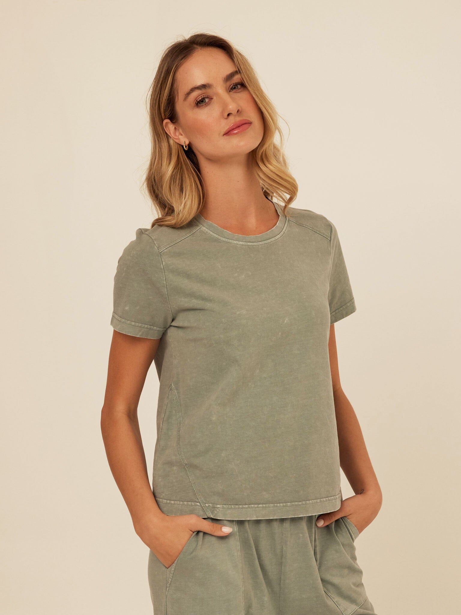 Roselie Mineral Wash Eco Jersey Tee - Sage-Green & Muted-Olive