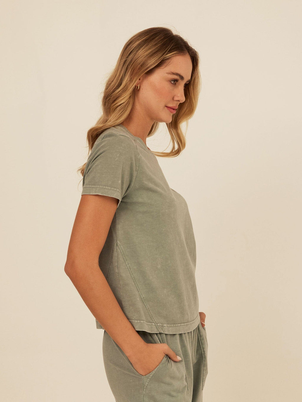 Roselie Mineral Wash Eco Jersey Tee - Sage-Green & Muted-Olive
