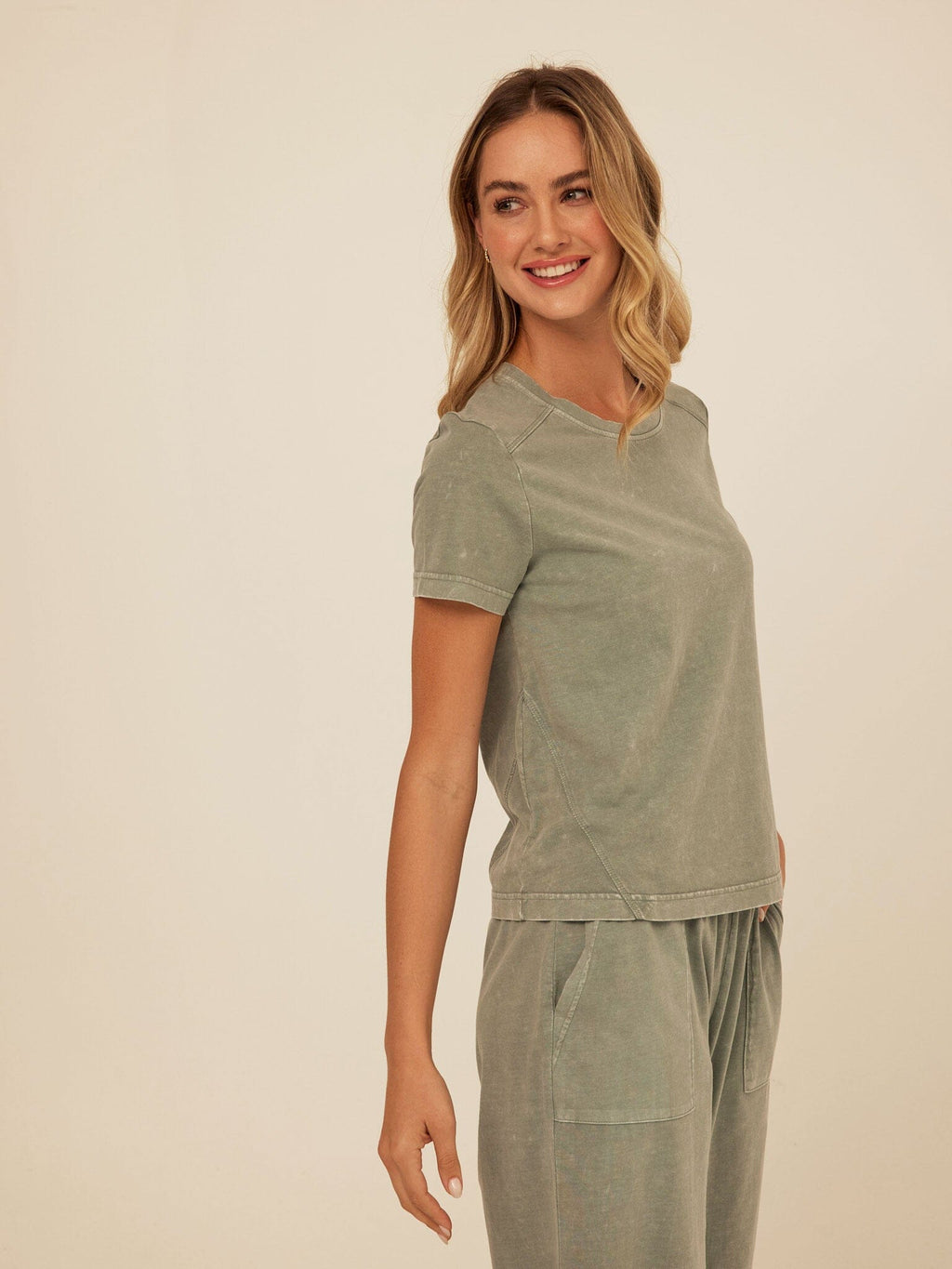 Roselie Mineral Wash Eco Jersey Tee - Sage-Green & Muted-Olive